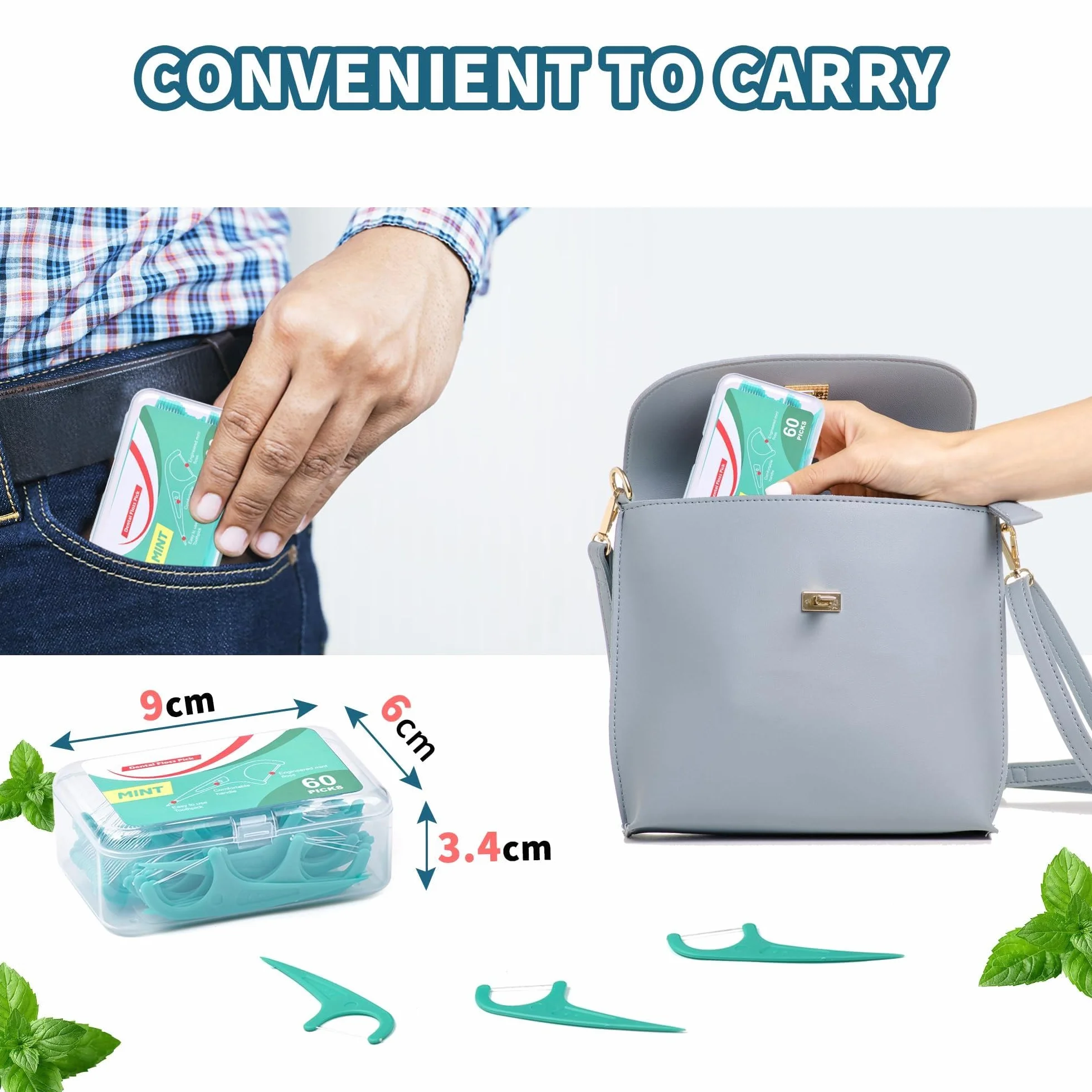 300 Pcs Filo Interdentale in UHMWPE con Sapore di Menta Piperita con Scatola di Conservazione Igienico e Portatile Cura Dentistica per Tutta Famiglia