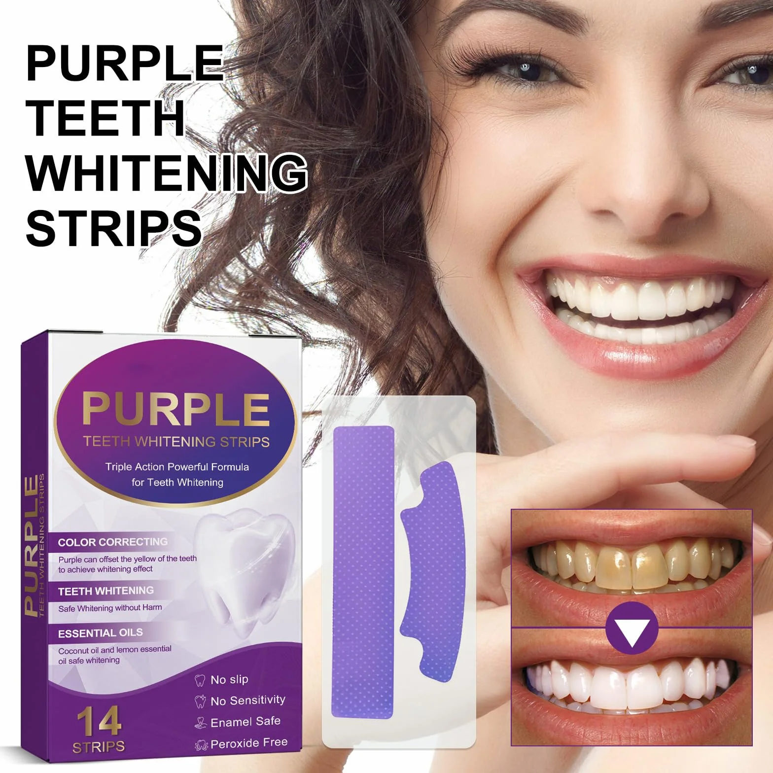 Strisce Sbiancanti per la Cura Dello Smalto, Whitening Teeth Strips, Sticker di Pulizia Viola, Rapida e Delicata la Pulizia dei Denti, Rimuove Efficacemente le Macchie dei Denti, Illumina i Denti
