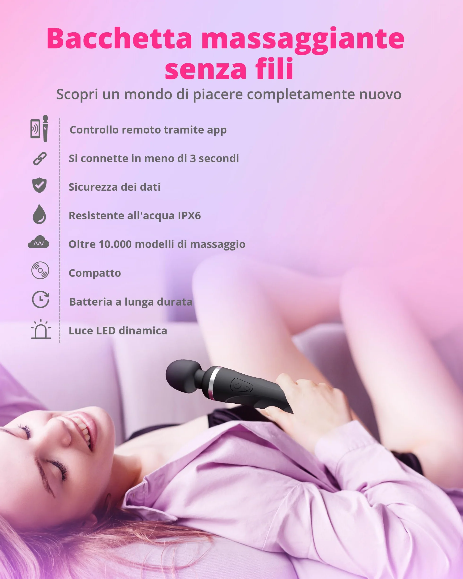 LOVENSE Domi 2 Vibratore a Distanza per Donna con APP Bluetooth, Massaggiatore a Bacchetta Ricaricabile, Vibrazione Personalizzabile per Coppie