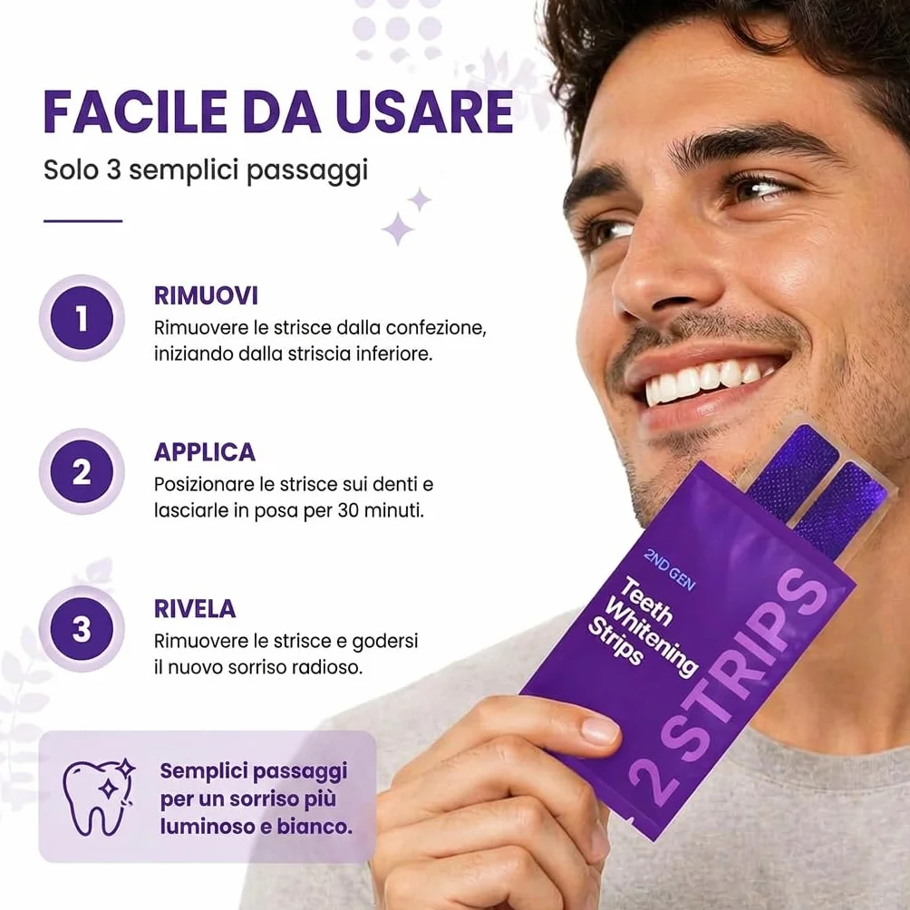 Dr Dent Bleaching Strips 42 Strisce Sbiancanti per Denti Senza Perossido Tecnologia Viola Delicate sullo Smalto