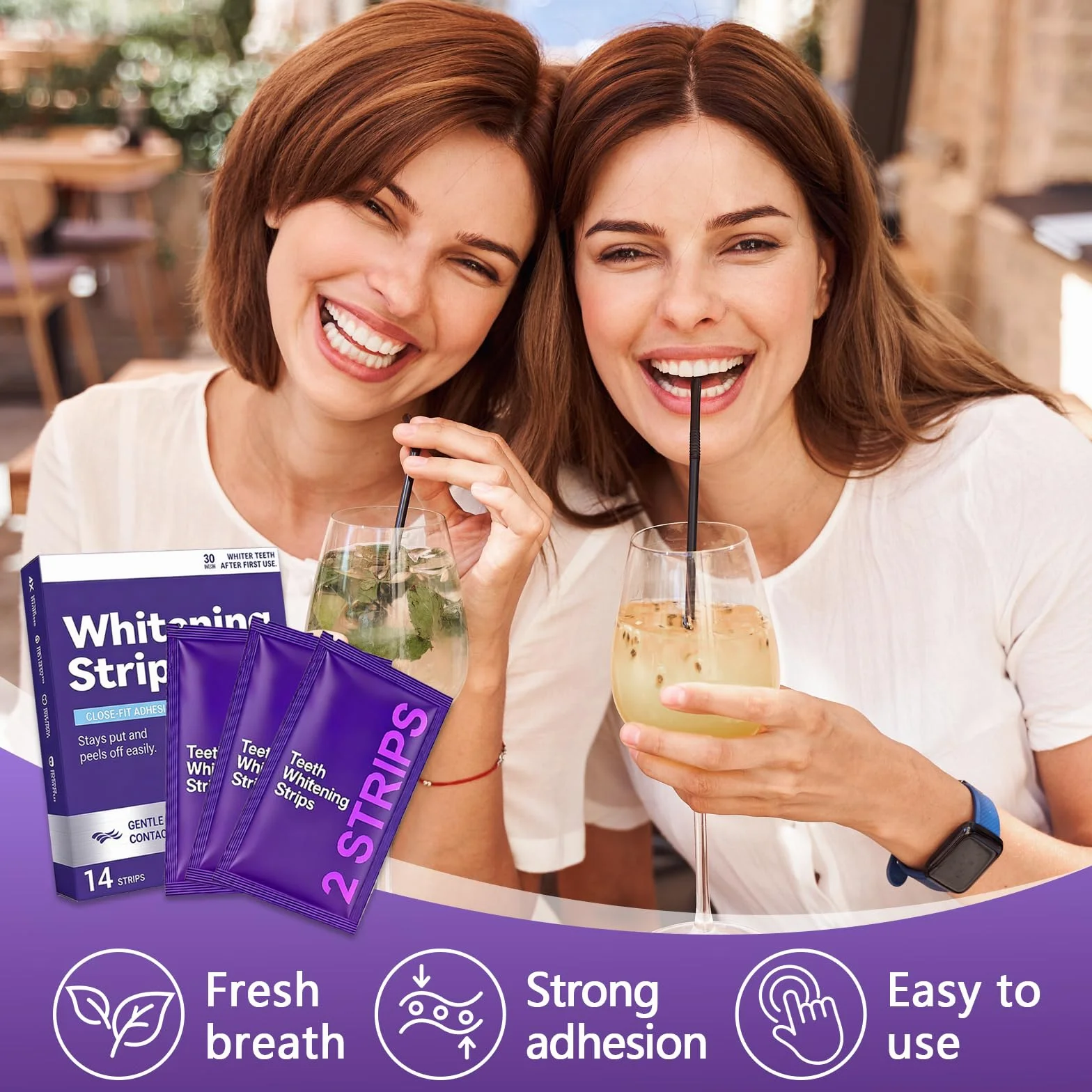 14 Paia Strisce Sbiancanti Denti Viola, Kit Sbiancamento Denti A Casa Senza, Antiscivolo Whitening Strips, Sbiancante Rapide Bianche Teeth, Facile Uso A Casa O In Viaggio