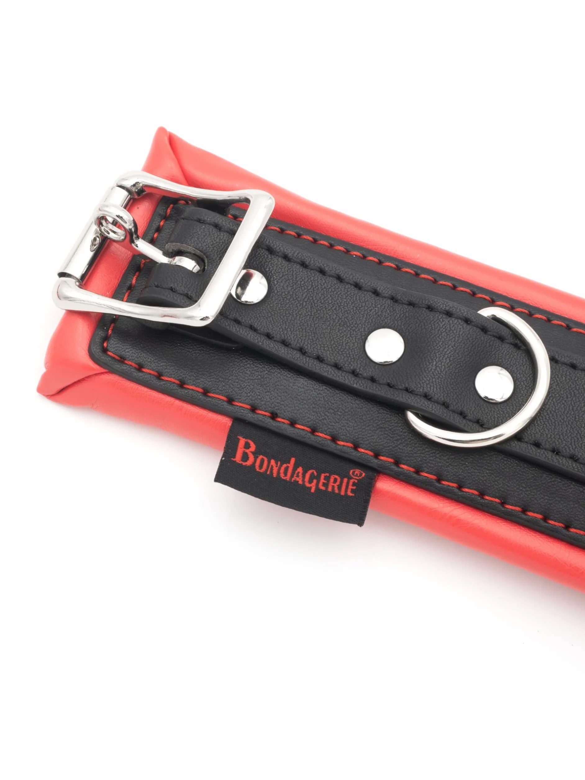 BONDAGERIE® Manette per Coppia Nero e Rosso, imbottite e morbide, sexishop uomo donna lui lei accessori catenina metallo