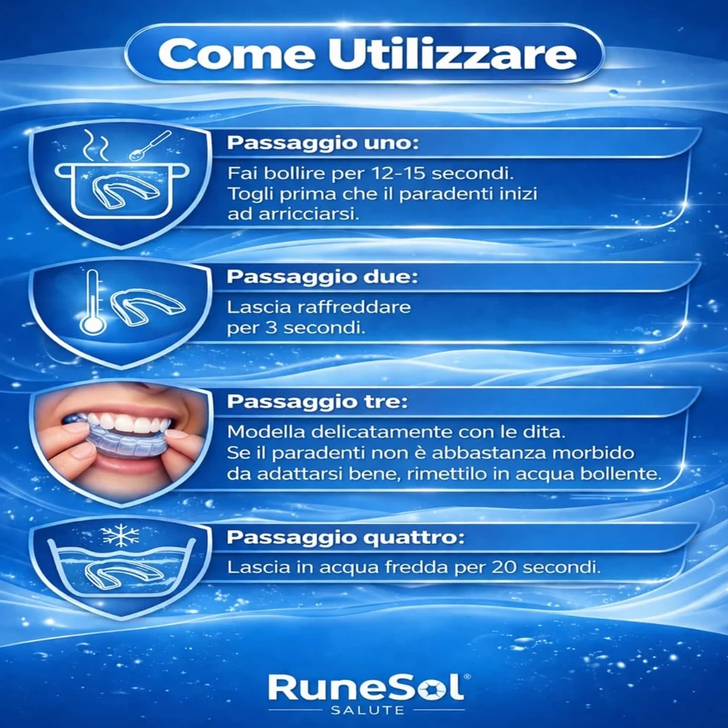Runesol Bite Bruxismo Notturno Automodellante, 4 x Regolare, Protezione Denti