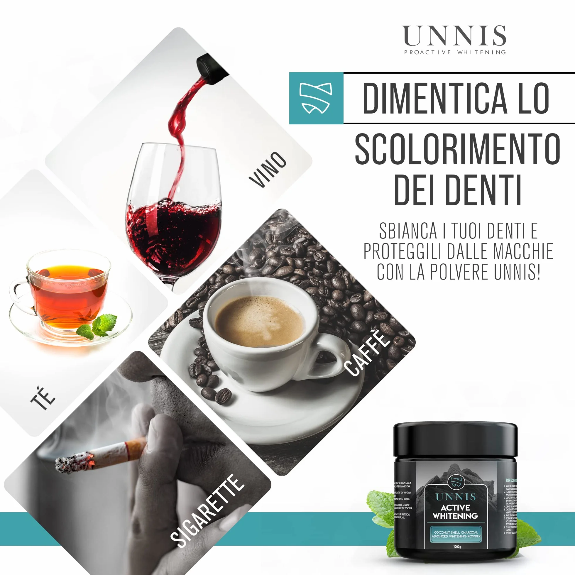 Carbone Attivo Dentifricio Sbiancante Denti Professionale Polvere Sbiancante