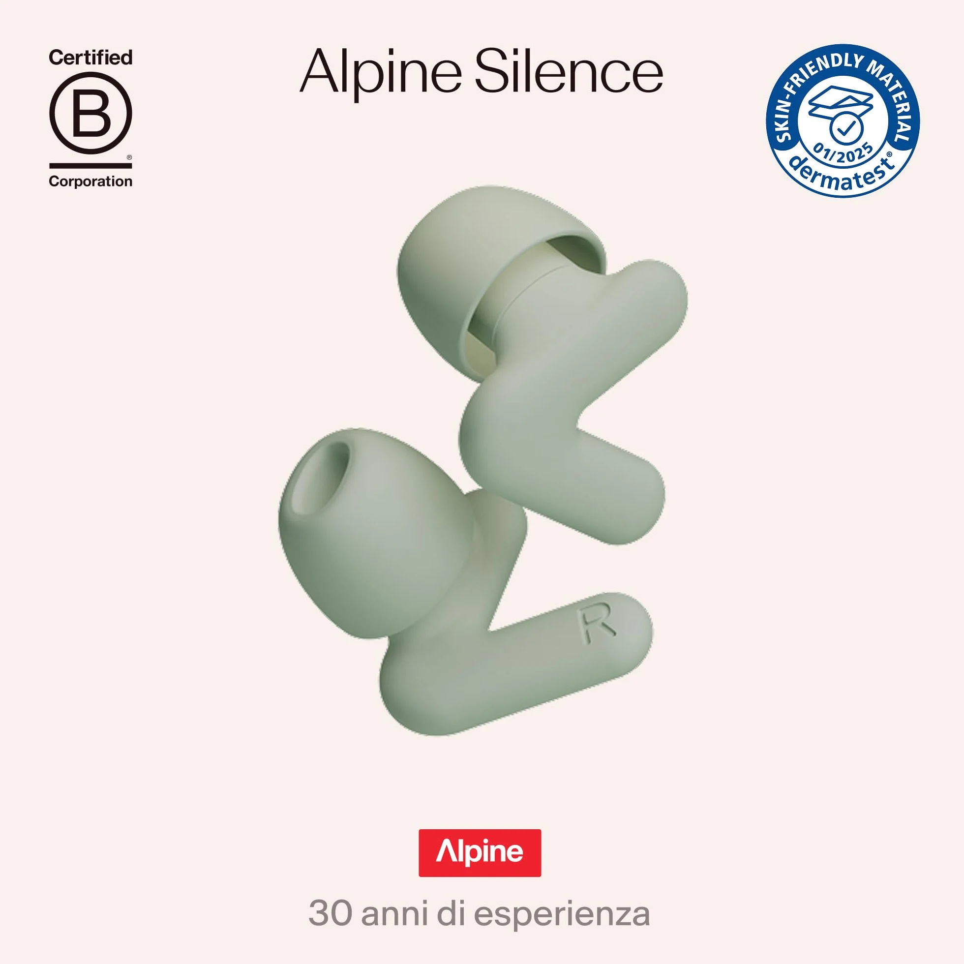 Alpine Silence Tappi Orecchie per Dormire, Viaggiare & Concentrarsi - Protezione Uditiva Comoda, Riutilizzabile - Forma a V aderente & Punte Morbide – XS/S/M/L – Verde