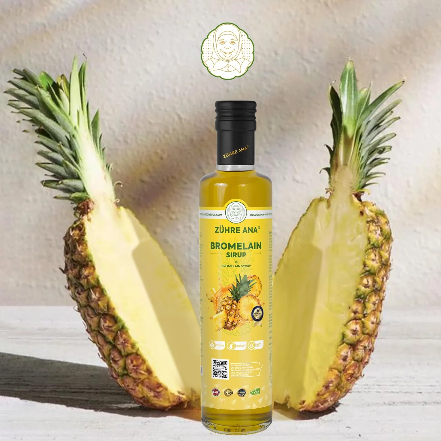 Zühre Ana® Sciroppo di bromelina con coenzima Q10, estratto di mate, L-carnitina e aroma di ananas naturale - Vegano