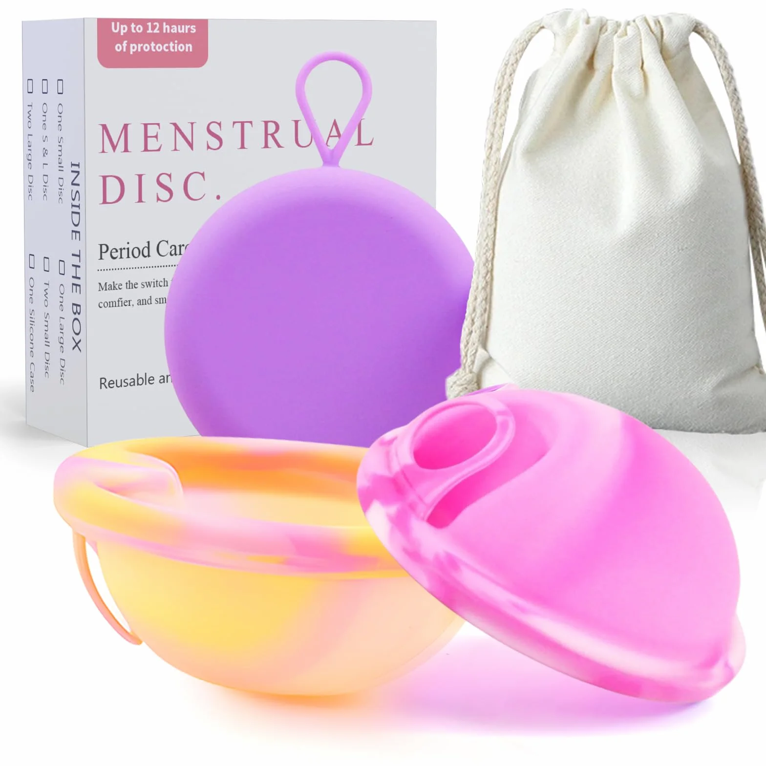 2 pezzi di disco mestruale, disco mestruale riutilizzabile, tazze mestruali a prova di perdita realizzate in silicone, per donne sport attivi, nuoto e intimità （S+L）