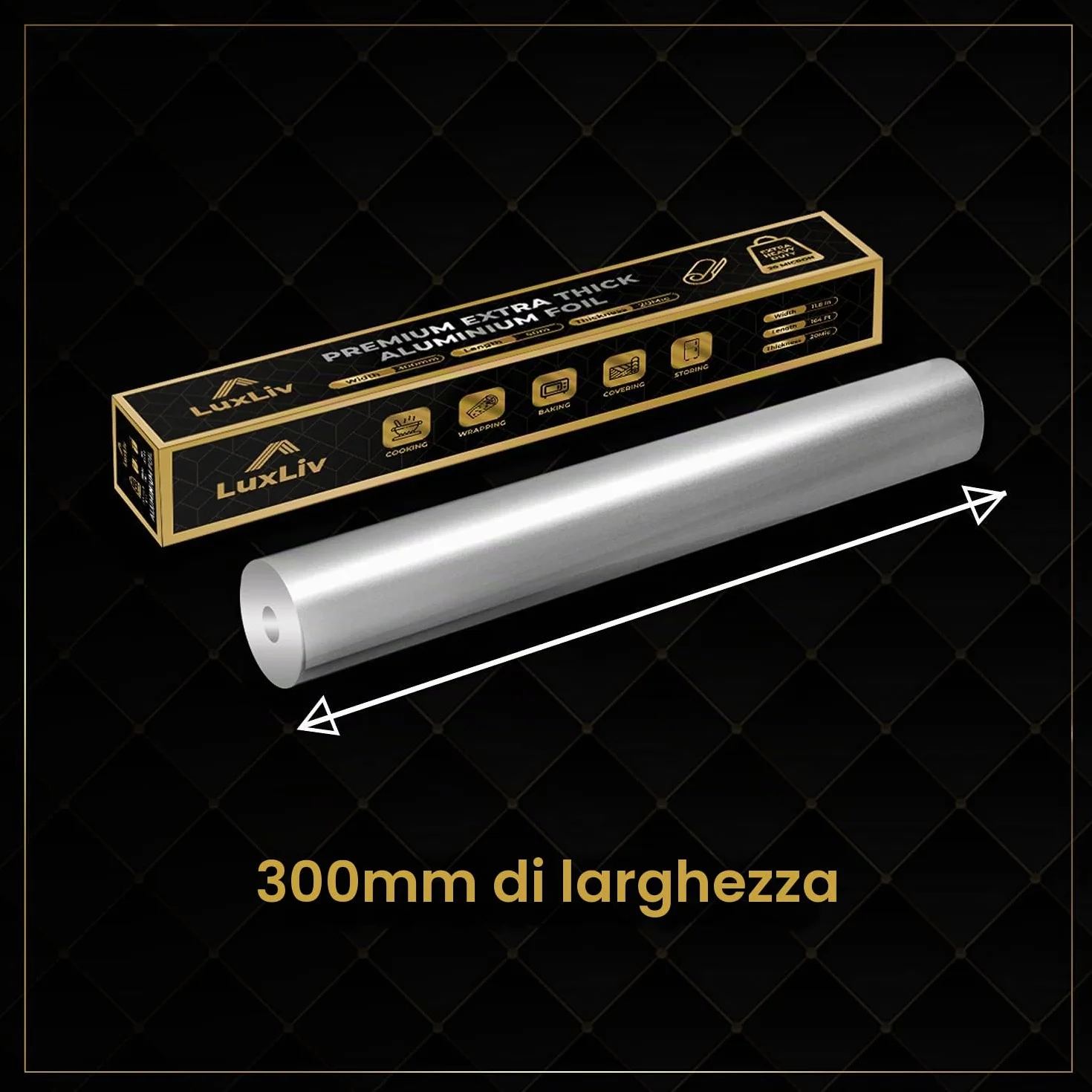 Rotolo di alluminio resistente 30 cm x 50 m spessore extra per industria alimentare LuxLiv®