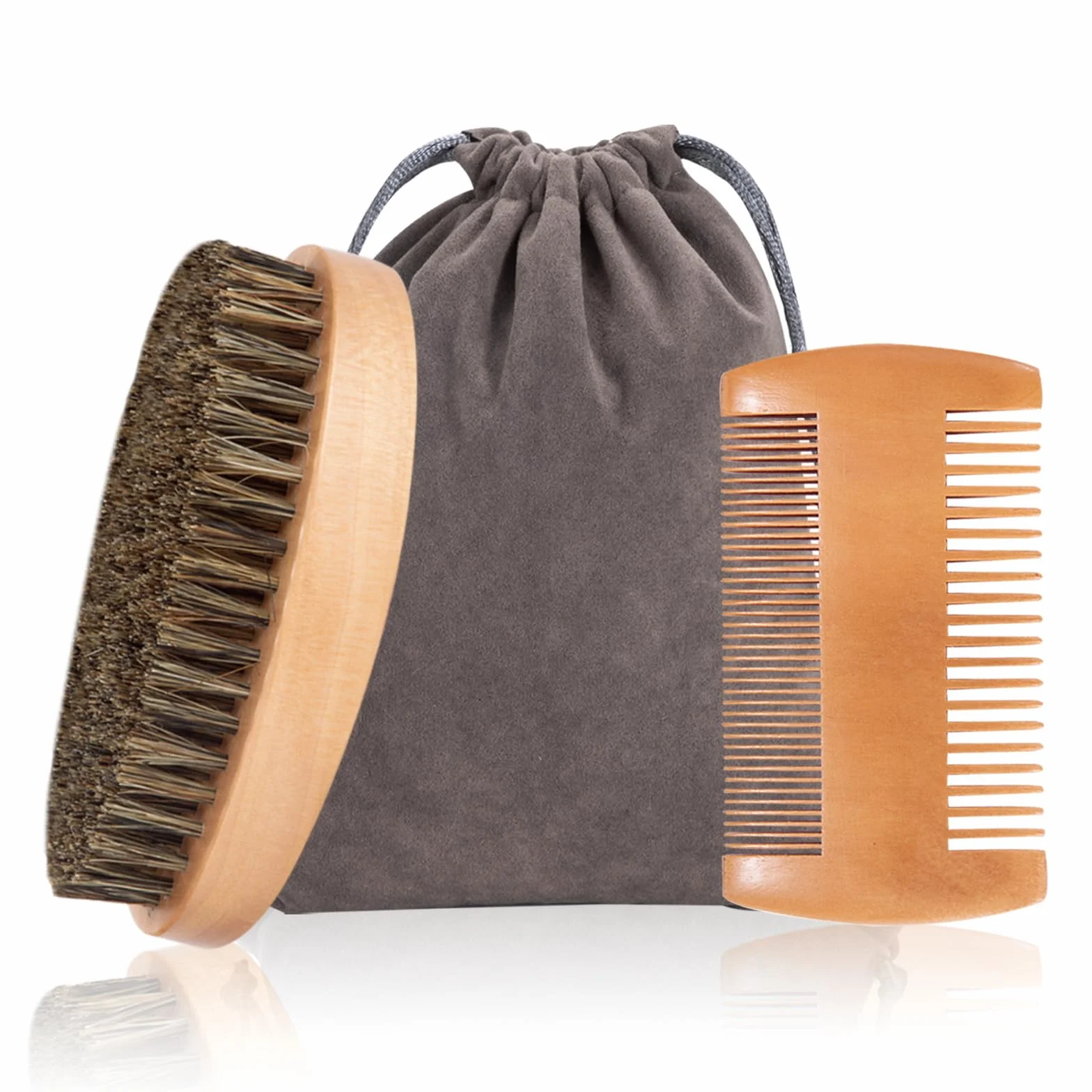 Spazzola da Barba e Pettine da Barba Kit per Uomo Pettine in Legno Spazzola con Setole di Cinghiale con Custodia per Quotidiano Viaggio3Pcs
