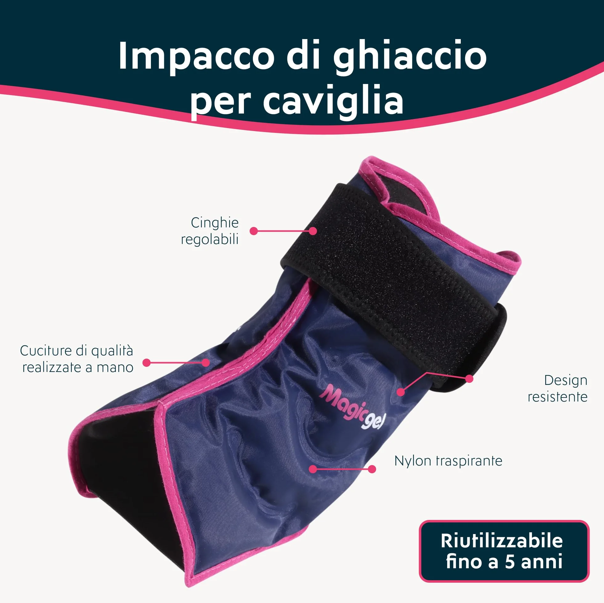 Magic Gel Cavigliera Ghiaccio Gel Riutilizzabile - Fascia Ghiaccio per Caviglia - Fascia per Ginocchio Polso Gomito - Impacco Freddo da Freezer - Compressione Morbida e Flessibile