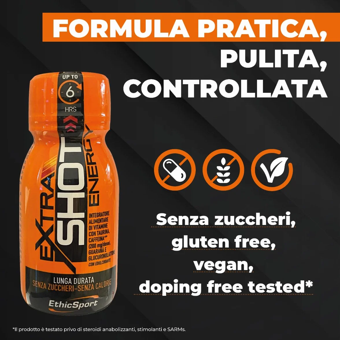 Extra Shot Energy EthicSport Energy shot Caffeina 200 mg Taurina Guaranà Vitamine B Focus concentrazione 12 flaconi 60 ml Senza zuccheri gluten free