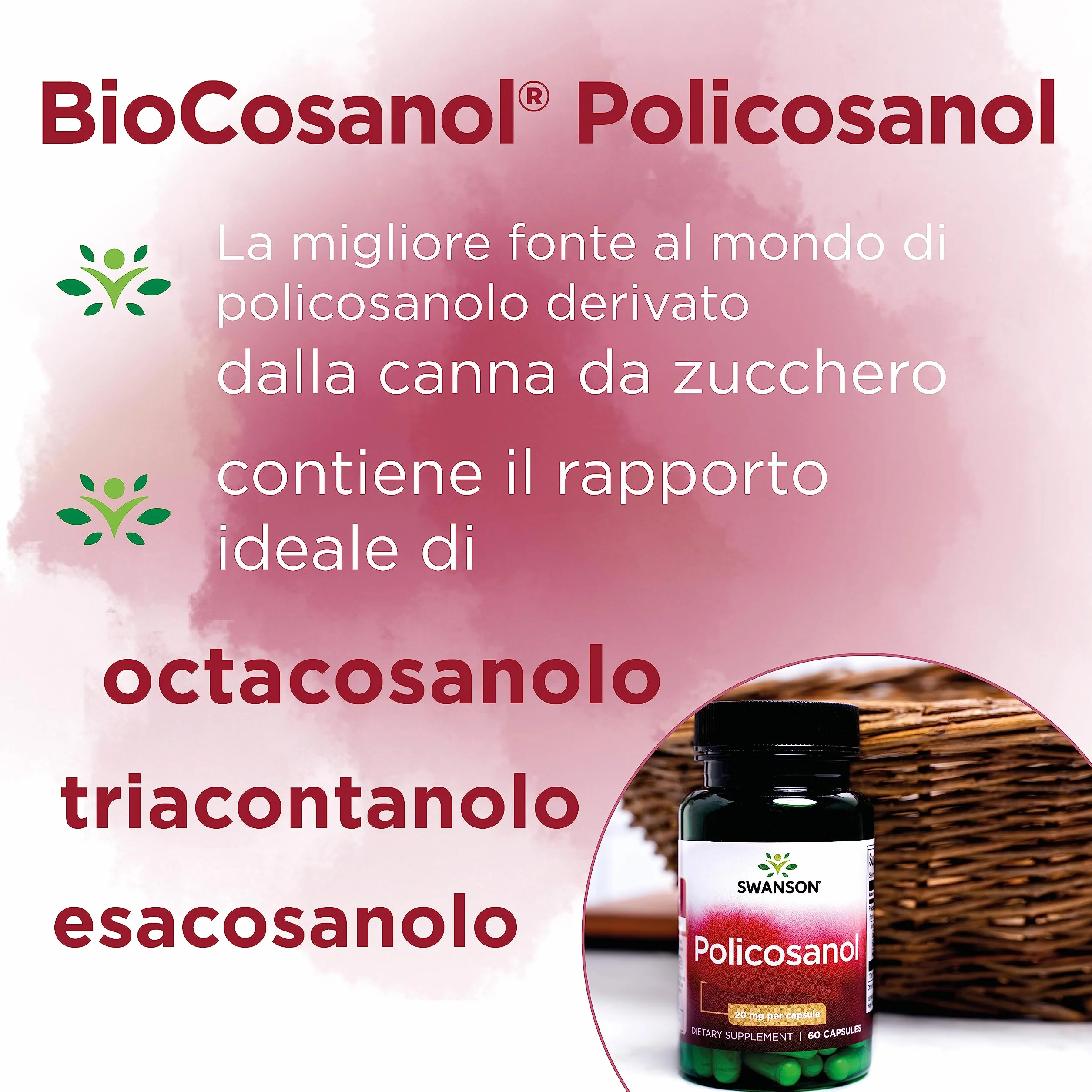 Swanson Policosanol, 20mg, estratto dalla canna da zucchero, alta dose, 60 capsule, Testato in Laboratorio, Senza Glutine, Senza Soia, Non OGM