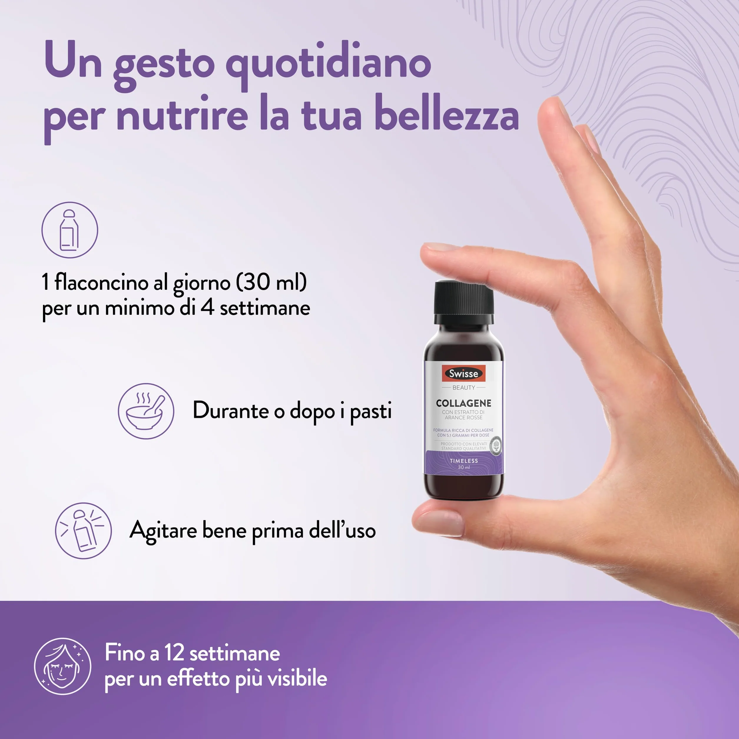 SWISSE Collagene Integratore Liquido - Collagene Idrolizzato da Bere Donna e Uomo con Arance Rosse, 7 x 30 ml Made in Italy