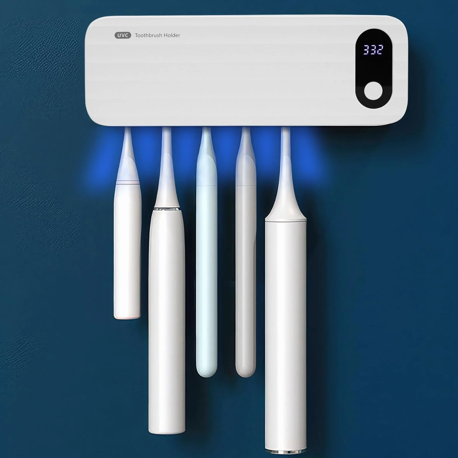 Igienizzante UV per spazzolino da denti, antibatterico, da parete, 5 slot, funzione timer, 2000 mAh ricaricabile, senza fili, montaggio a parete, bianco