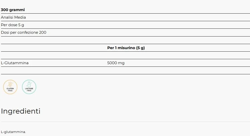Yamamotò Glutamine Powder 300 grammi - glutammina non aromatizzata - ideale per crescita muscolare - Senza Glutine e Senza Lattosio