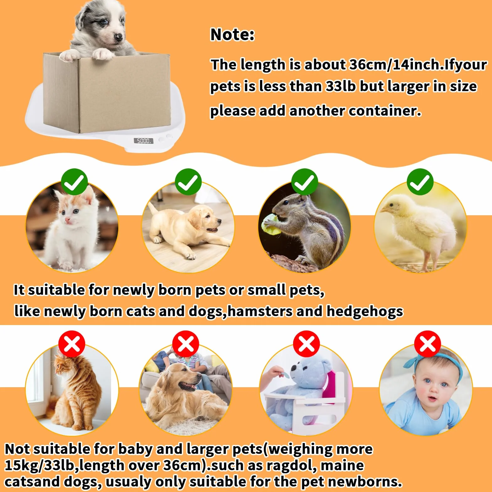 Bilancia Digitale per Animali Domestici 15 kg 4 Modalità di Pesatura Cani Gatti Neonati