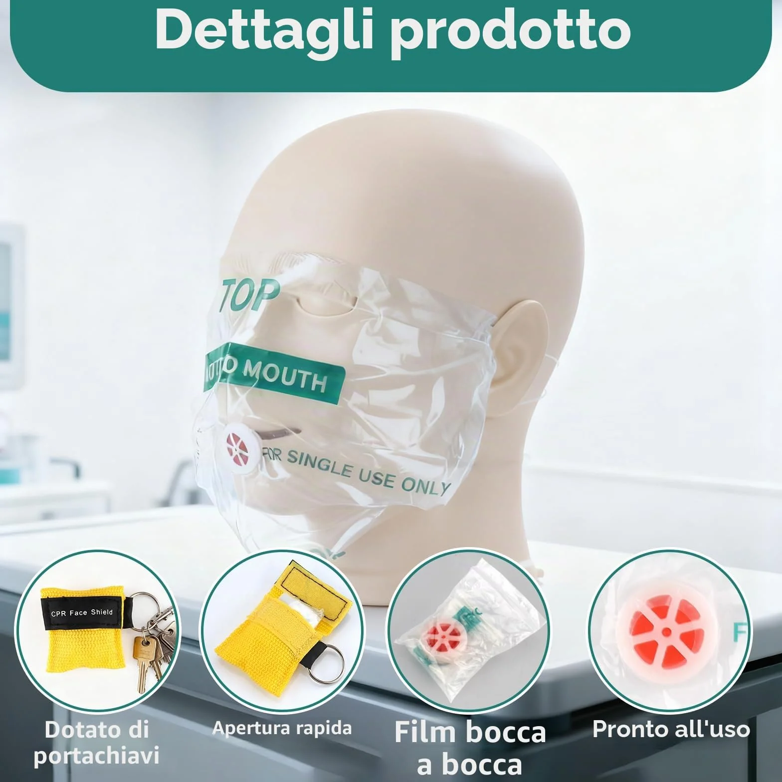 Set 8 Mascherine Respirazione Primo Soccorso, Maschera CPR Emergenza