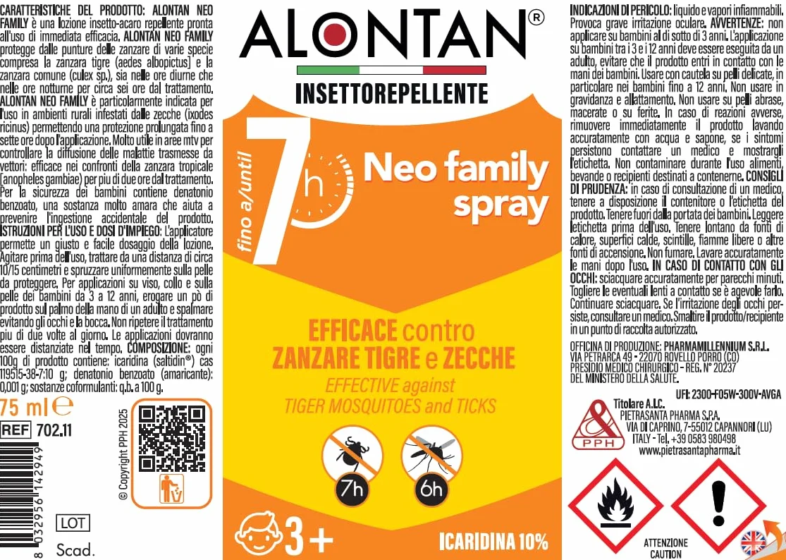 Alontan Spray Neo Family Insettorepellente 75ml contro zanzare zecche icardina 10%