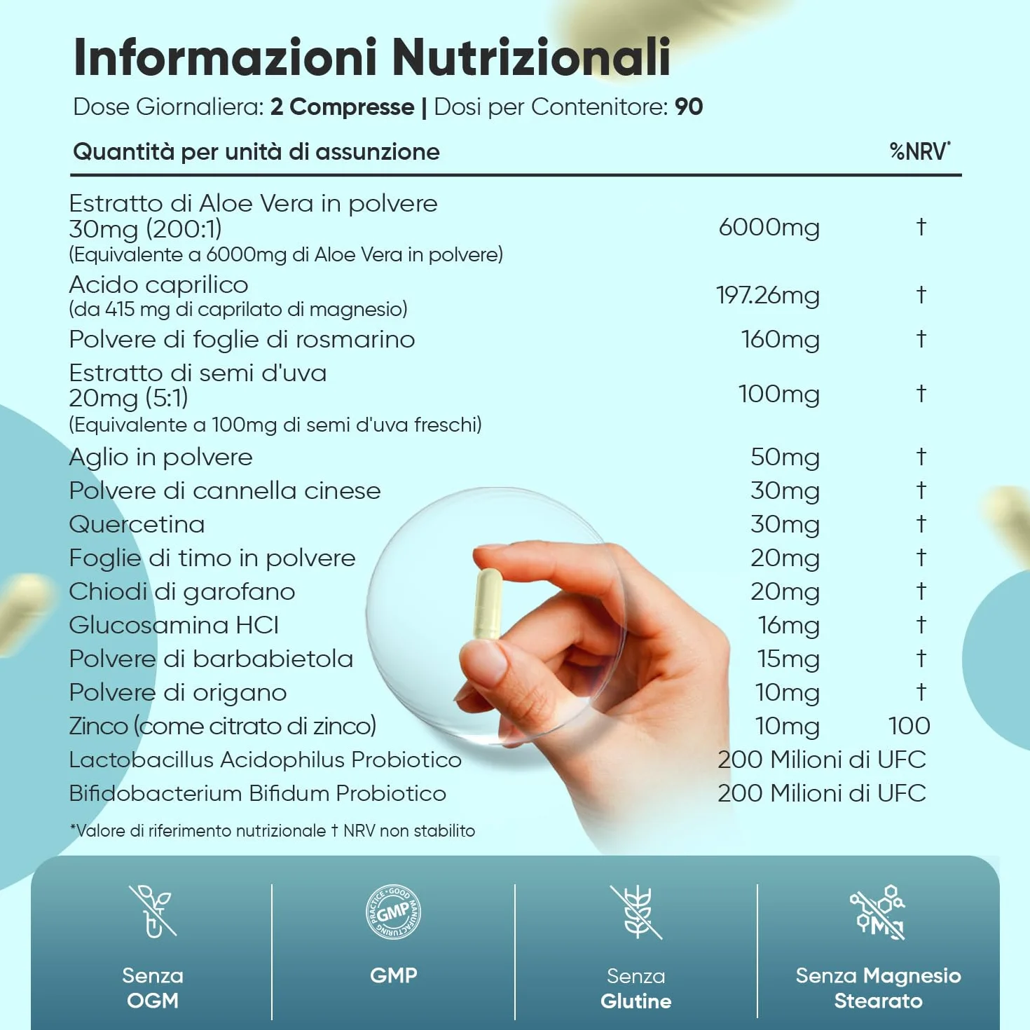 Candida Support 180 Capsule Vegane con Zinco, Aglio, Quercetina, Aloe Vera, Rosmarino, Cannella, Probiotici