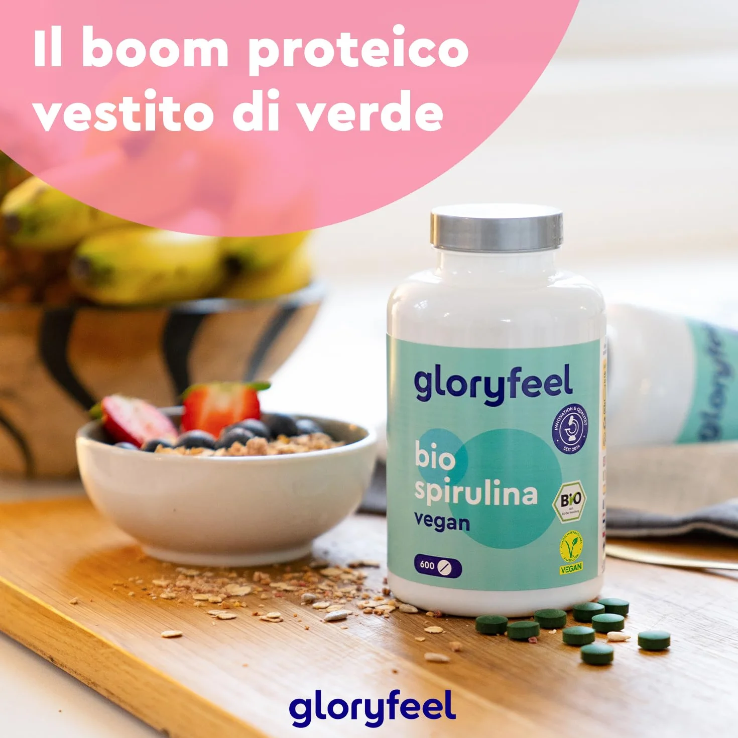 Spirulina Bio 600 compresse 500 mg Alto dosaggio Ricca di ficocianina proteine vitamine Alga pura Analizzata Confezionata Germania Vegan senza Additivi