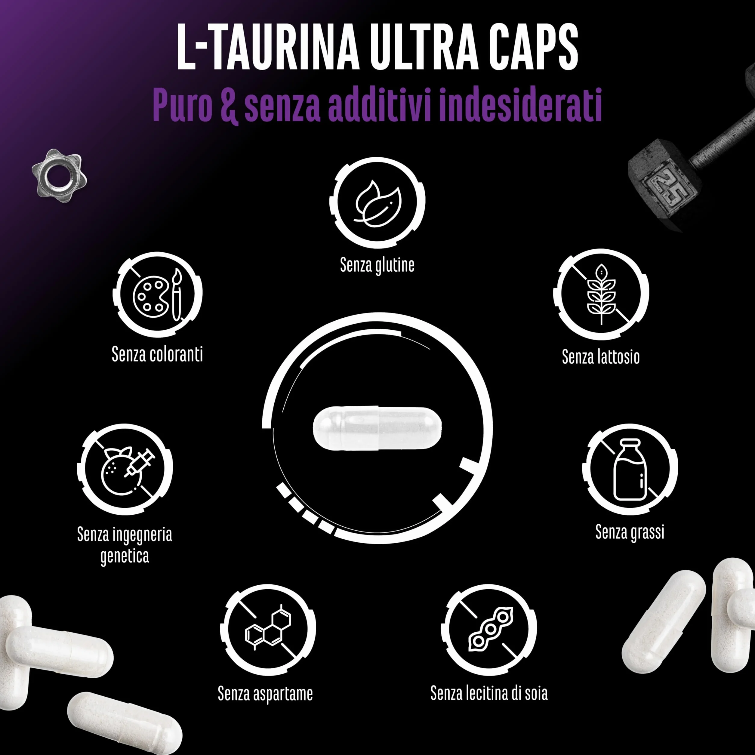 L-Taurin Ultra Caps 365 capsules 1500 mg par capsule Taurine acide aminé 99% de pureté