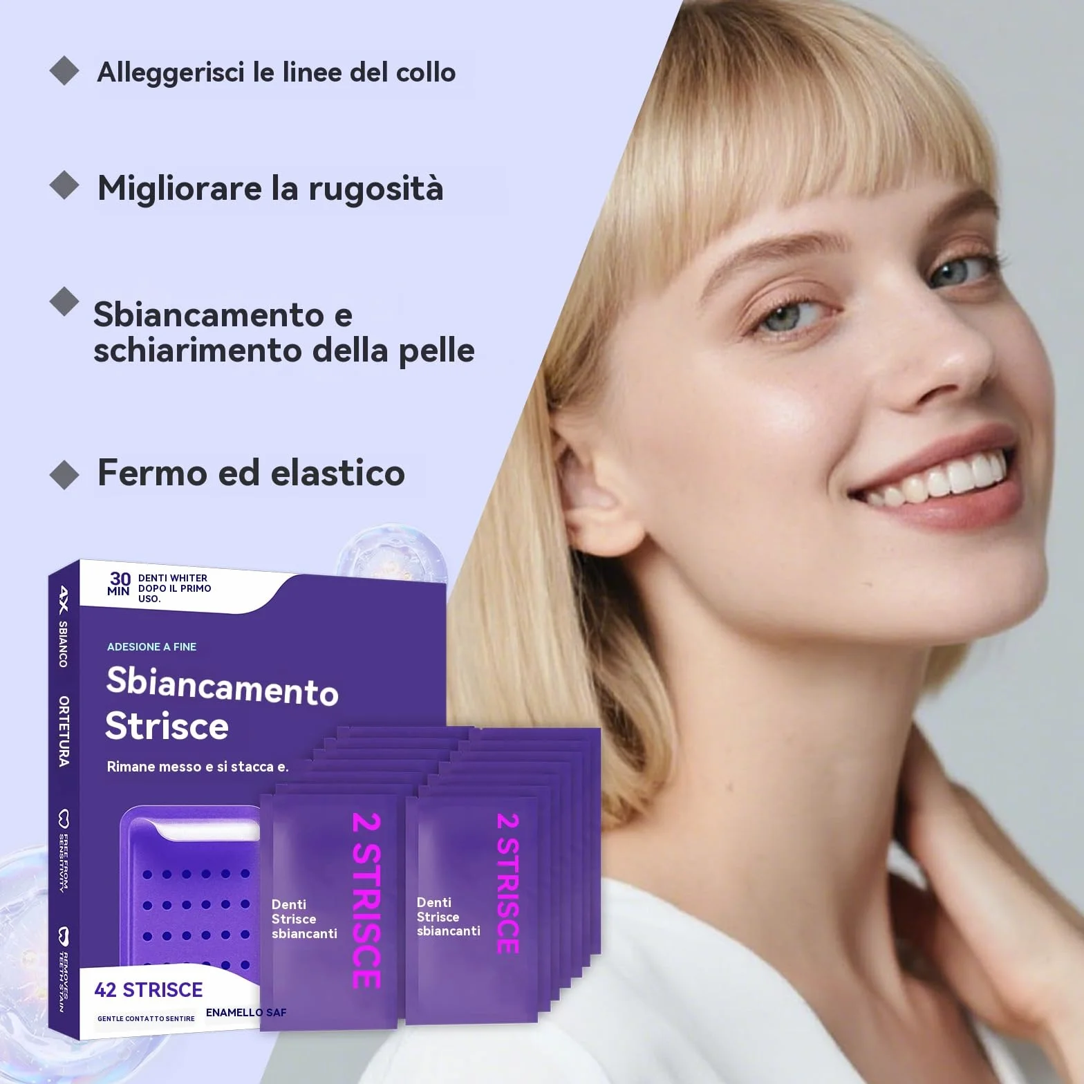 Strisce Sbiancanti Denti - Whitening Strips Senza Perossido per Denti Sensibili, Risultati in 7 Giorni, Sbiancamento Professionale a Casa, Rimuove Macchie Caffè/Vino/Fumo, Sicure per lo Smalt (42pcs)