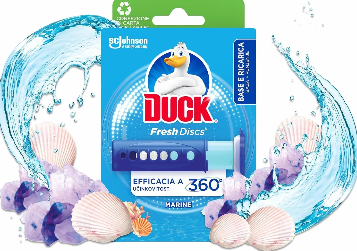 Duck Fresh Discs Base per Dischi Gel Igienizzanti WC, Fragranza Marine, Confezione da 1 Applicatore e 6 Dischetti