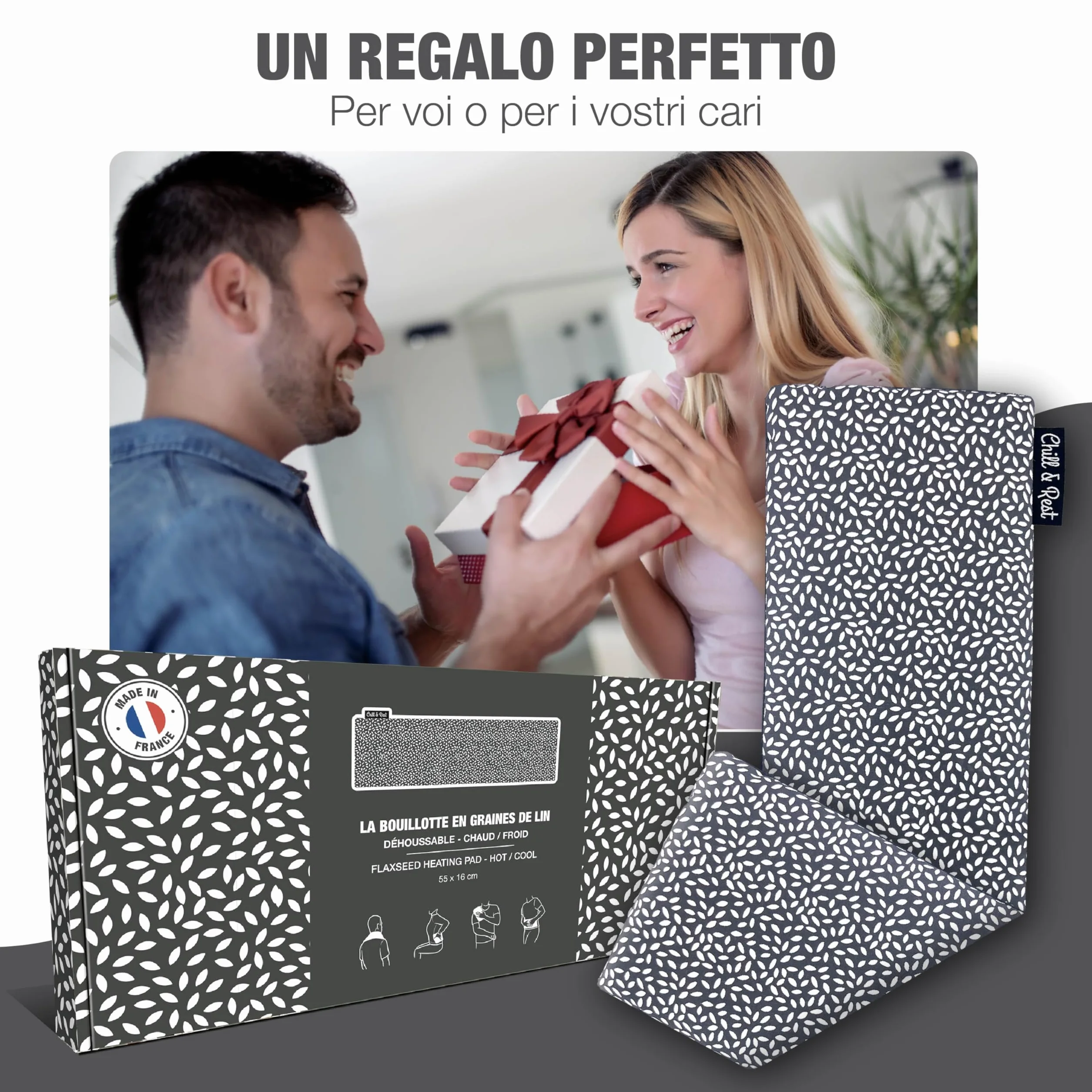 Chill&Rest - Cuscino termico microonde - cuscino riscaldante cervicale - semi di lino - cuscino riscaldabile - dolore cervicale - termoforo lombare - Grigio - La Anthracite
