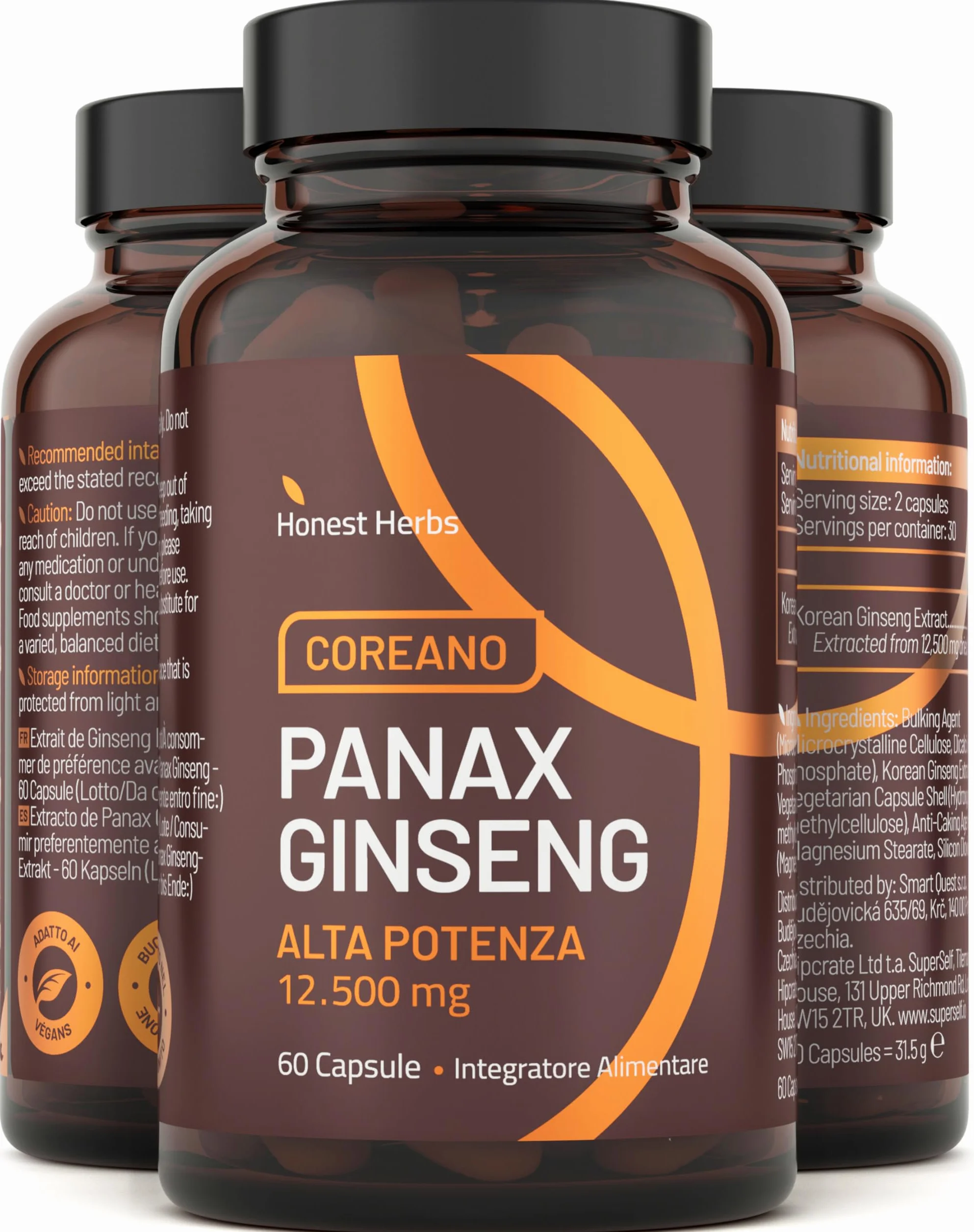 Panax Ginseng Rosso Coreano 12.500 mg 30% Ginsenosidi 60 Capsule Integratore Vegano