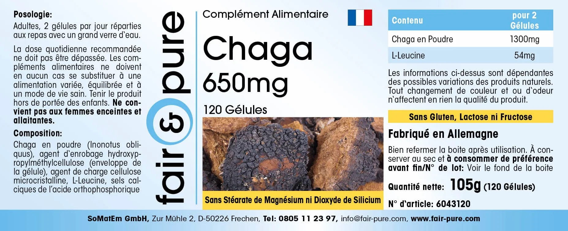 Fair & Pure® - Chaga 650mg - Capsule - Inonotus obliquus - Vegan - 120 Capsule