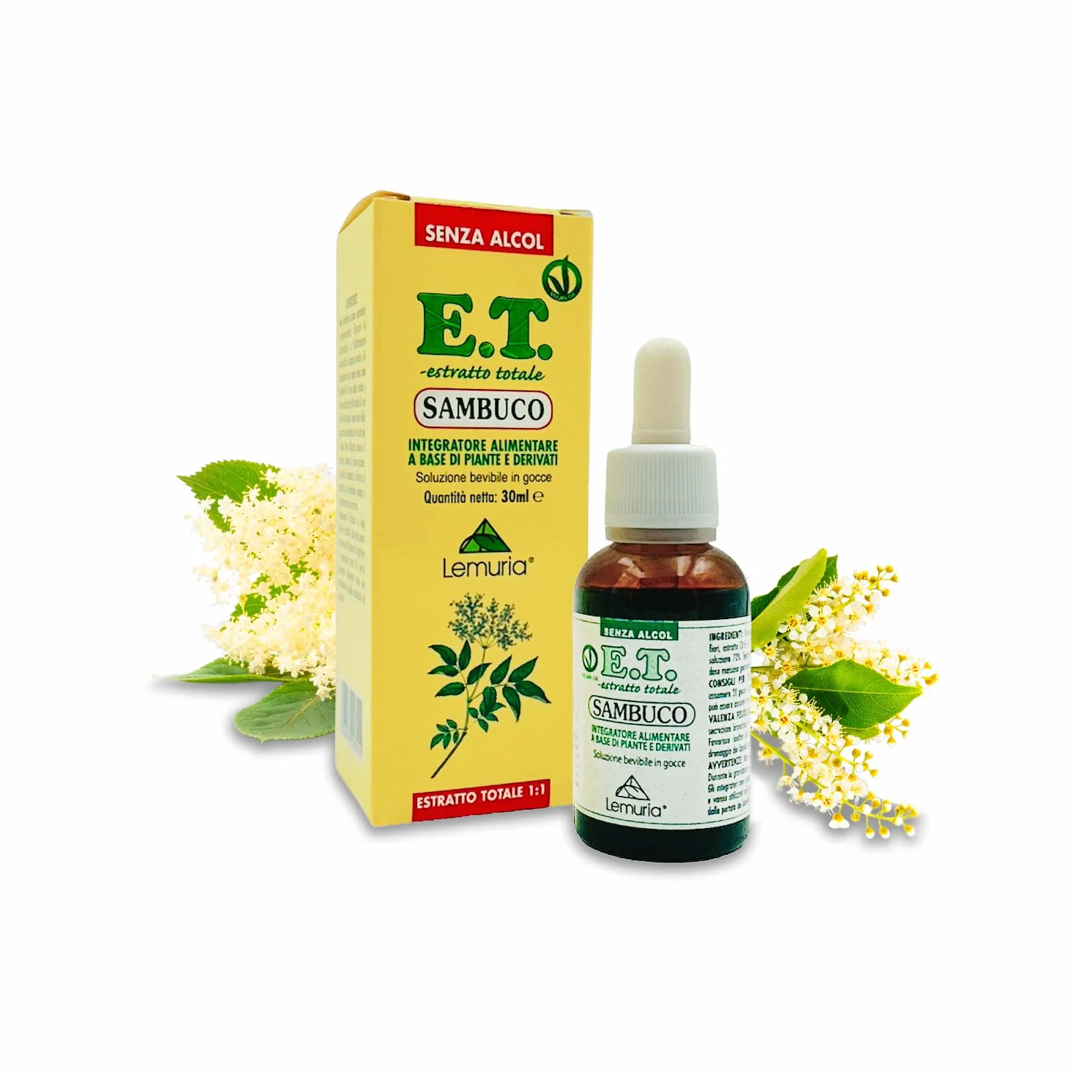 Lemuria - Sambuco - Per una Migliore Funzionalità delle Vie Respiratorie e per il Drenaggio dei Liquidi - Estratto Totale 1:1-30 ml - Made in Italy