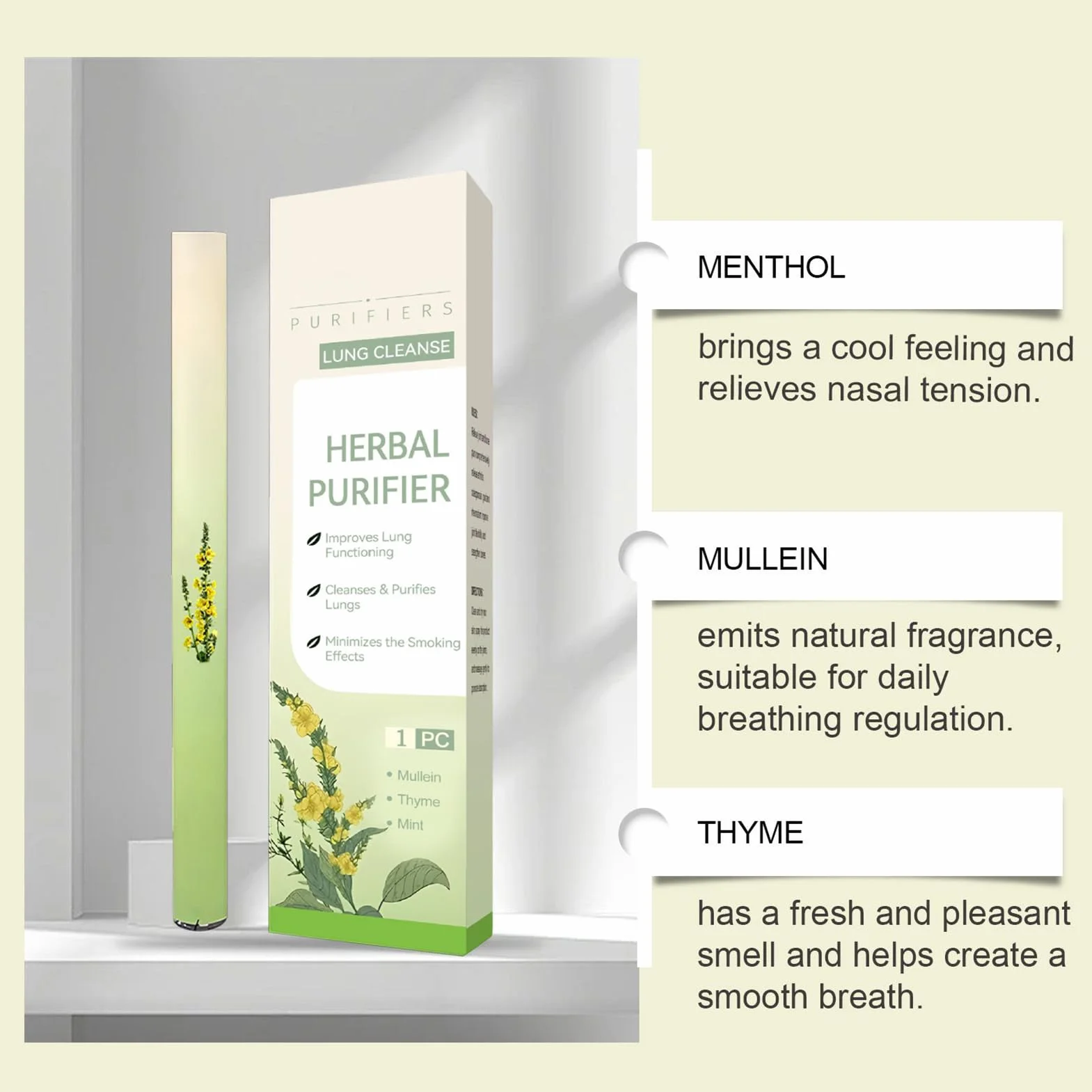 2 Purificatori Polmonari a base di Verbasco, Diffusori a Penna a Bases di Erbe Migliorati per Alleviare lo Stress, Inalatori Naturali per Respirare Meglio, Diffusore a Base di Verbasco Botanico