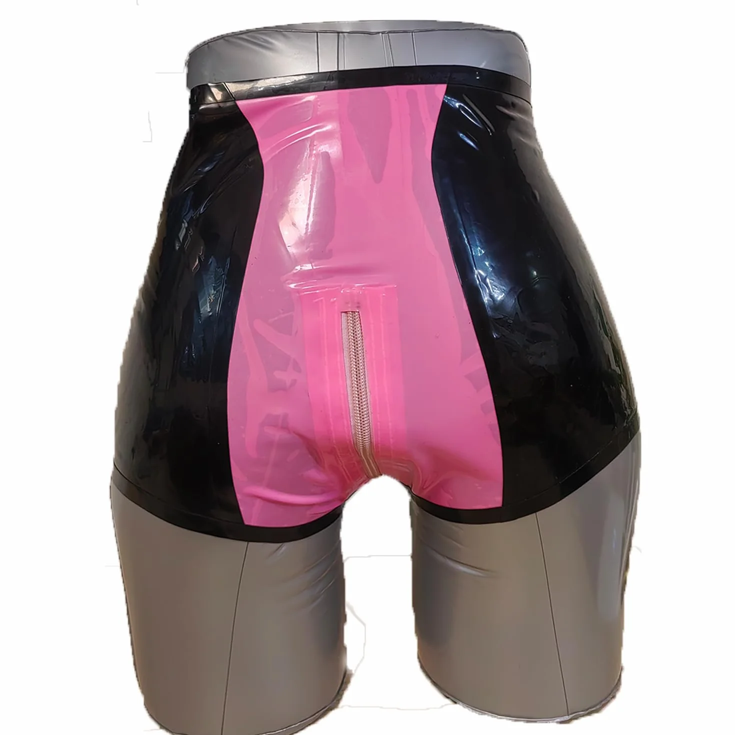 Pantaloncini in Lattice Nero e Rosa Donna, Slip Gomma Naturale con Cerniera Doppio Cursore per Costumi Cosplay