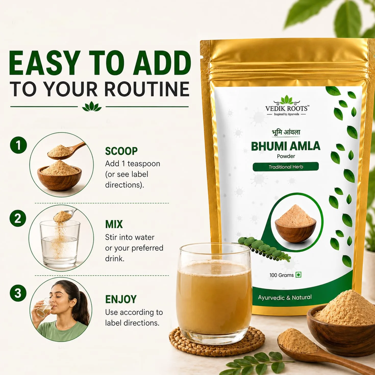 Vedikroots Bhumi Amla Powder Organic Pure Ingredient Extract for Healthy Liver Digestion