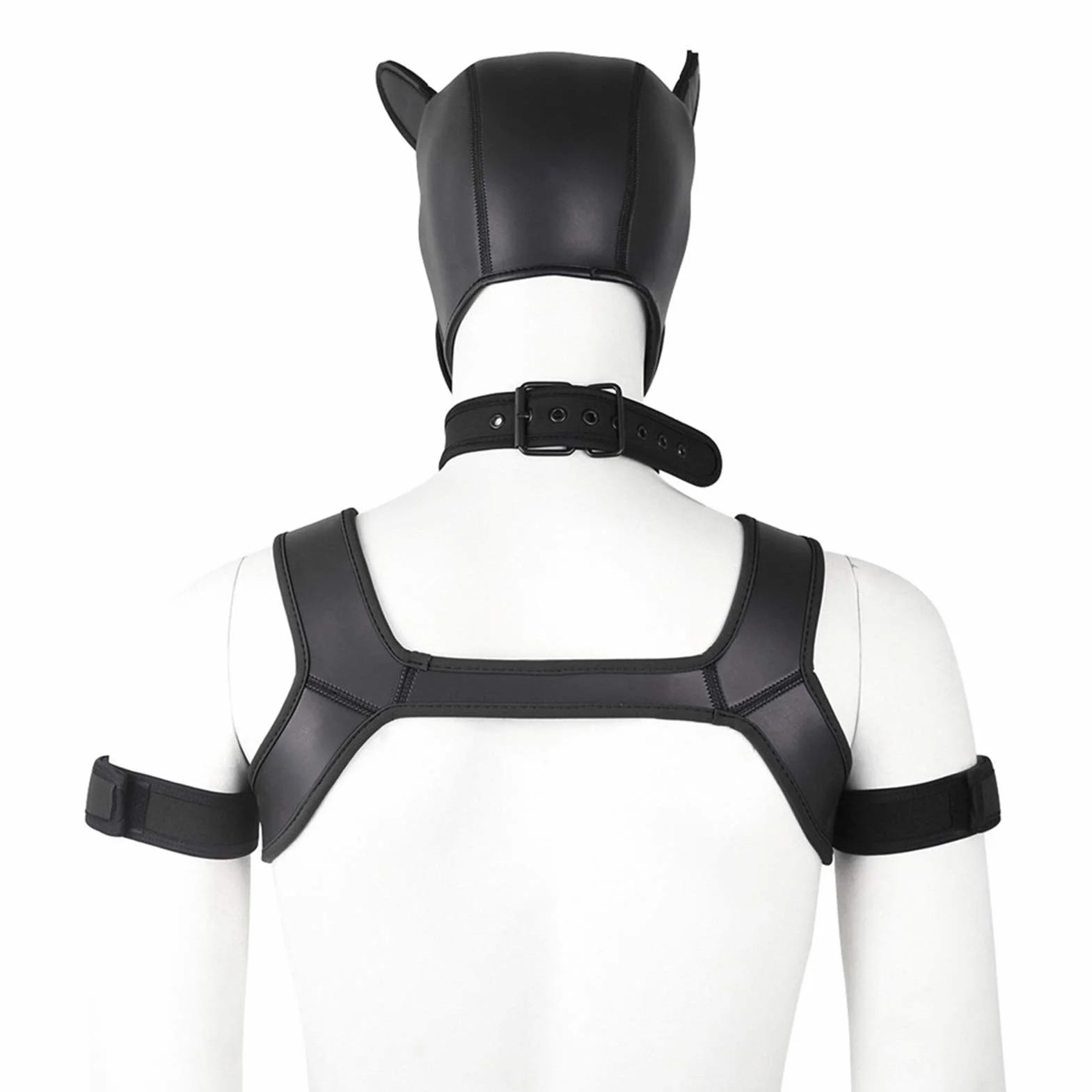 Maschera per cani in lattice morbido con orecchie per cosplay party nero X-Large