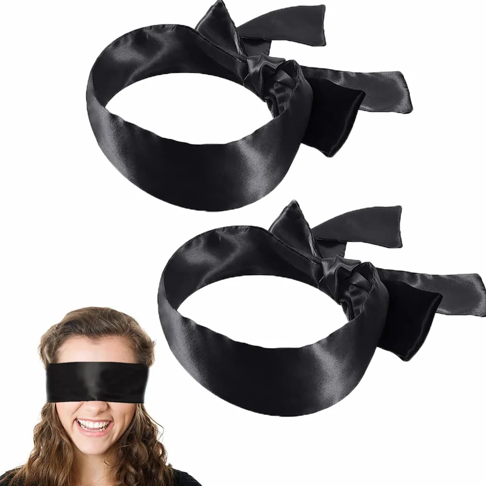 Maschera di Sonno in Raso per Donna e Uomo, Benda Occhi per Viaggio e Dormire - Nero, 2 Pezzi