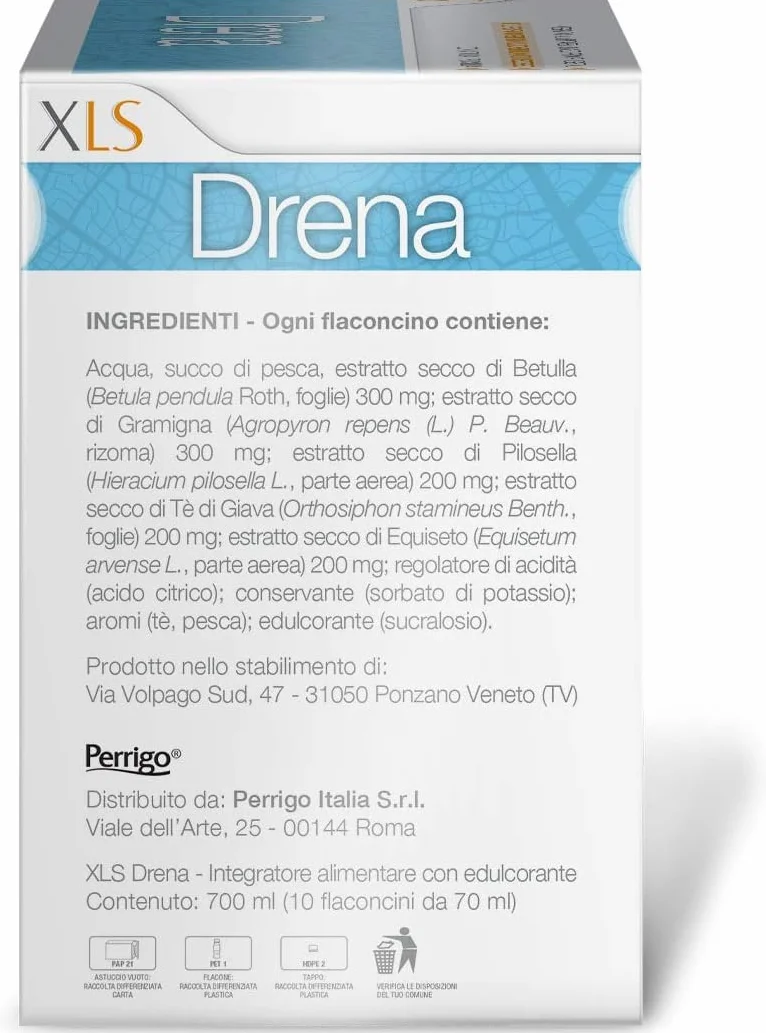 XLS Drena Integratore Alimentare Drenante Donne, 10 Flaconcini