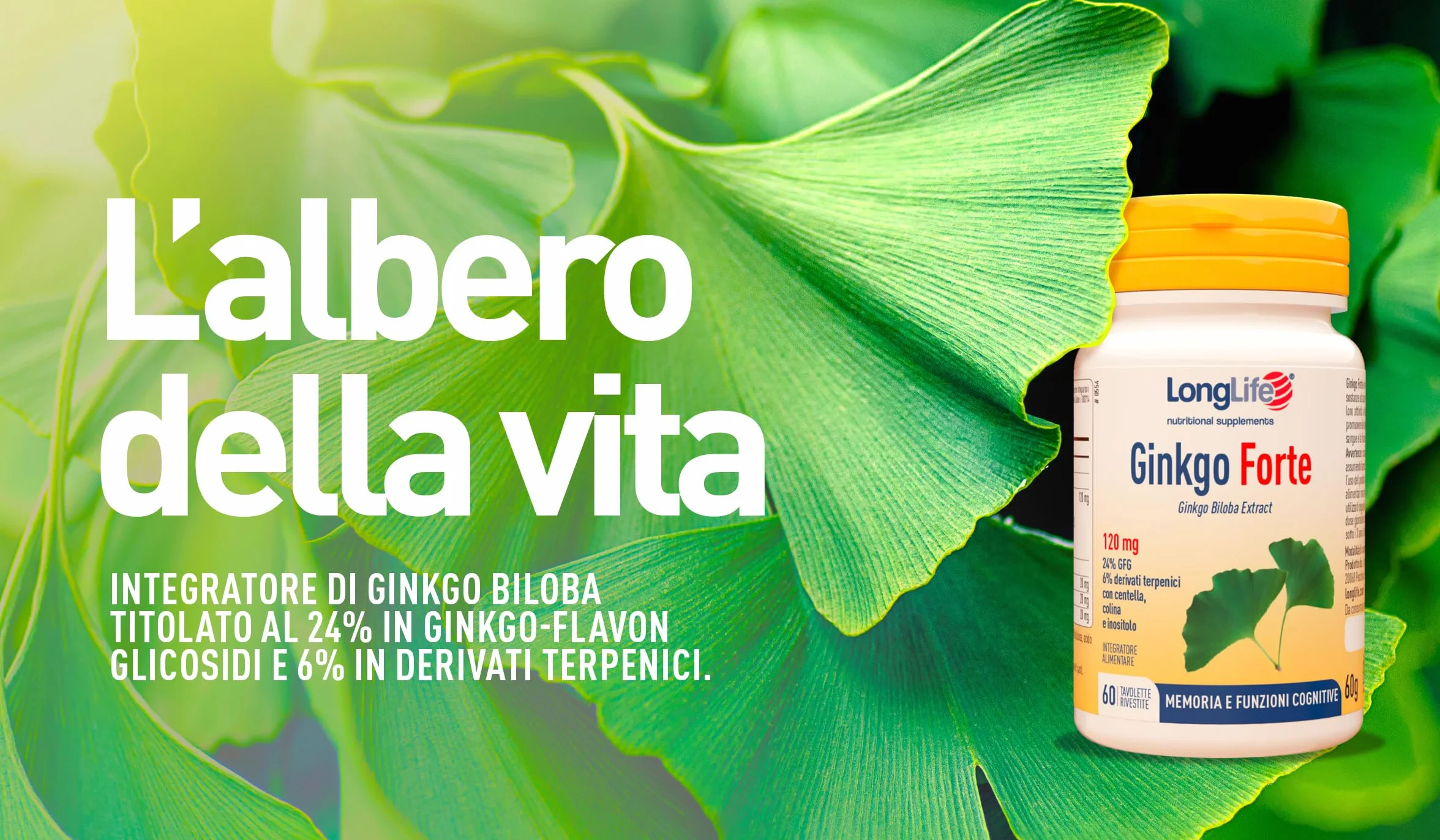 LongLife Ginkgo Forte Integratore di Ginkgo con Centella, Colina e Inositolo per Microcircolo, Memoria e Funzioni Cognitive