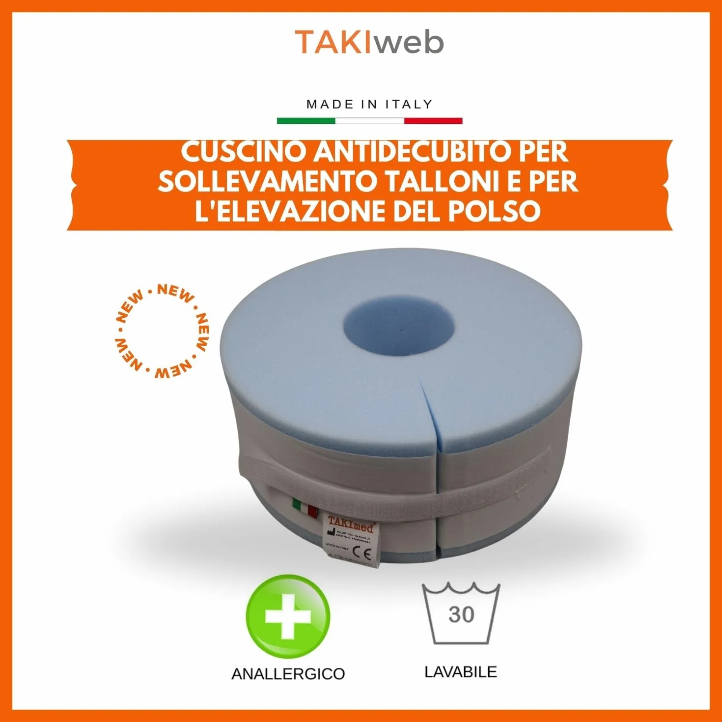 TAKImed,Talloniera, Polsiera Antidecubito, Antidecubito Per Sollevamento Talloni e Per L'elevazione Del Polso,Per L'elevazione Del Tallone Alla Caviglia Cuneo. Schiuma in puleuretano espanso.