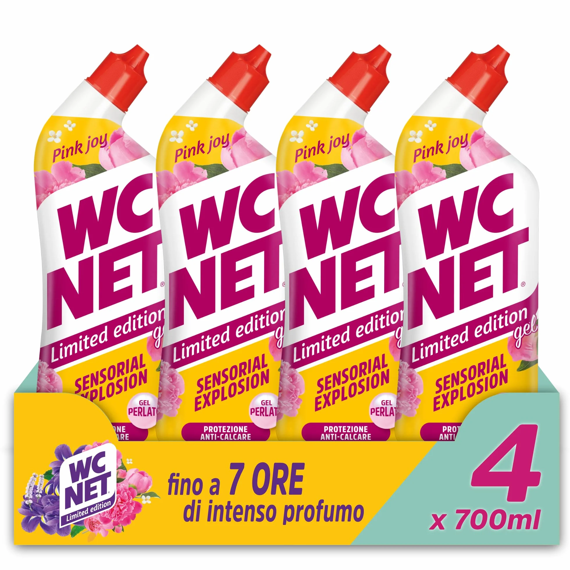 Wc Net Detergente Liquido per Sanitari Essenza Peonia e Muschio Bianco 700 ml x 4 Confezioni