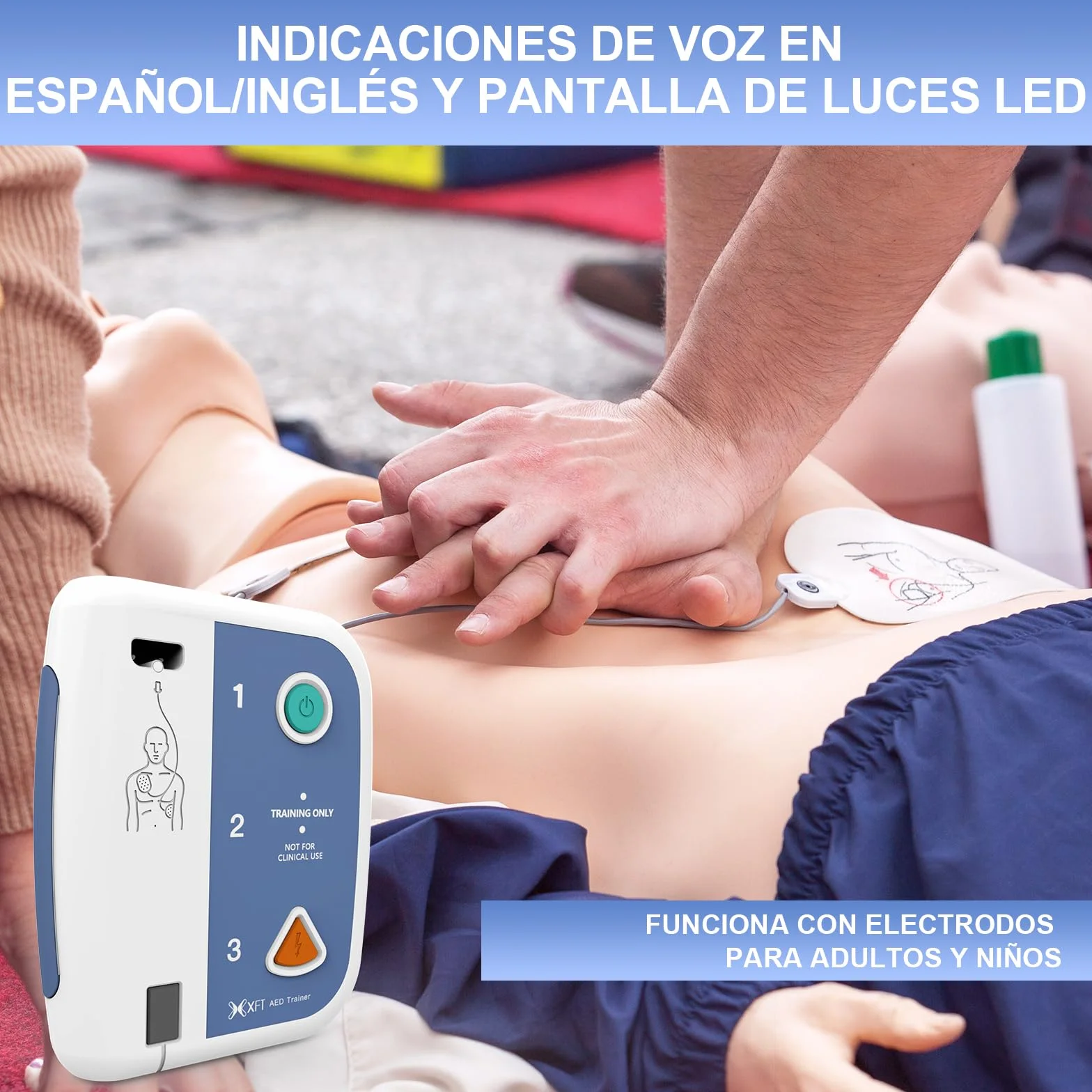 AED Trainer XFT 120C+ annunci vocali Spagnolo Inglese telecomando