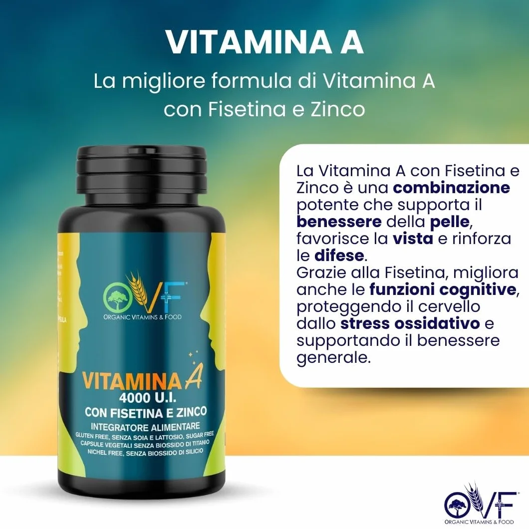 OVF Vitamina A Pura con Fisetina e Zinco - 60 Capsule con 4000 U.I. per dose giornaliera - Supporto alla Vista e al Sistema Immunitario - Vitamina A da Retinolo