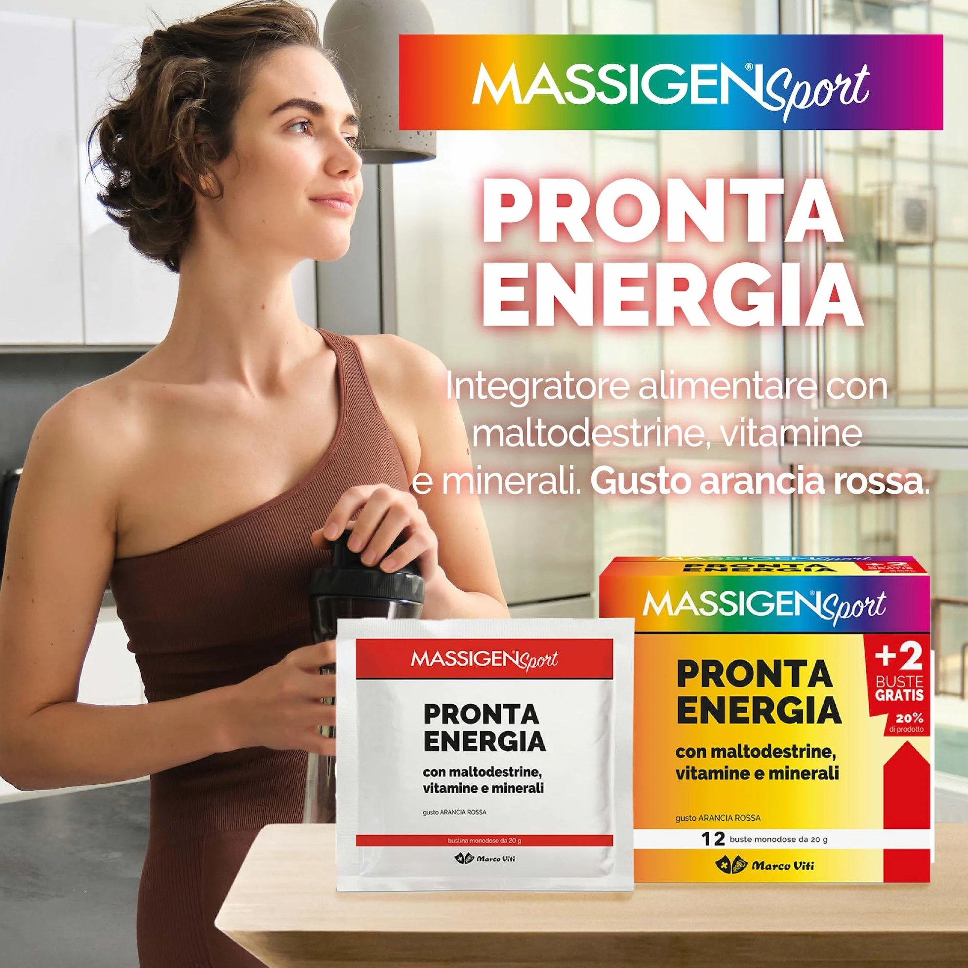 Massigen - Pronta Energia Sport, Integratore Energetico con Maltodestrine, Minerali e Vitamine, 12 Bustine da 20 g