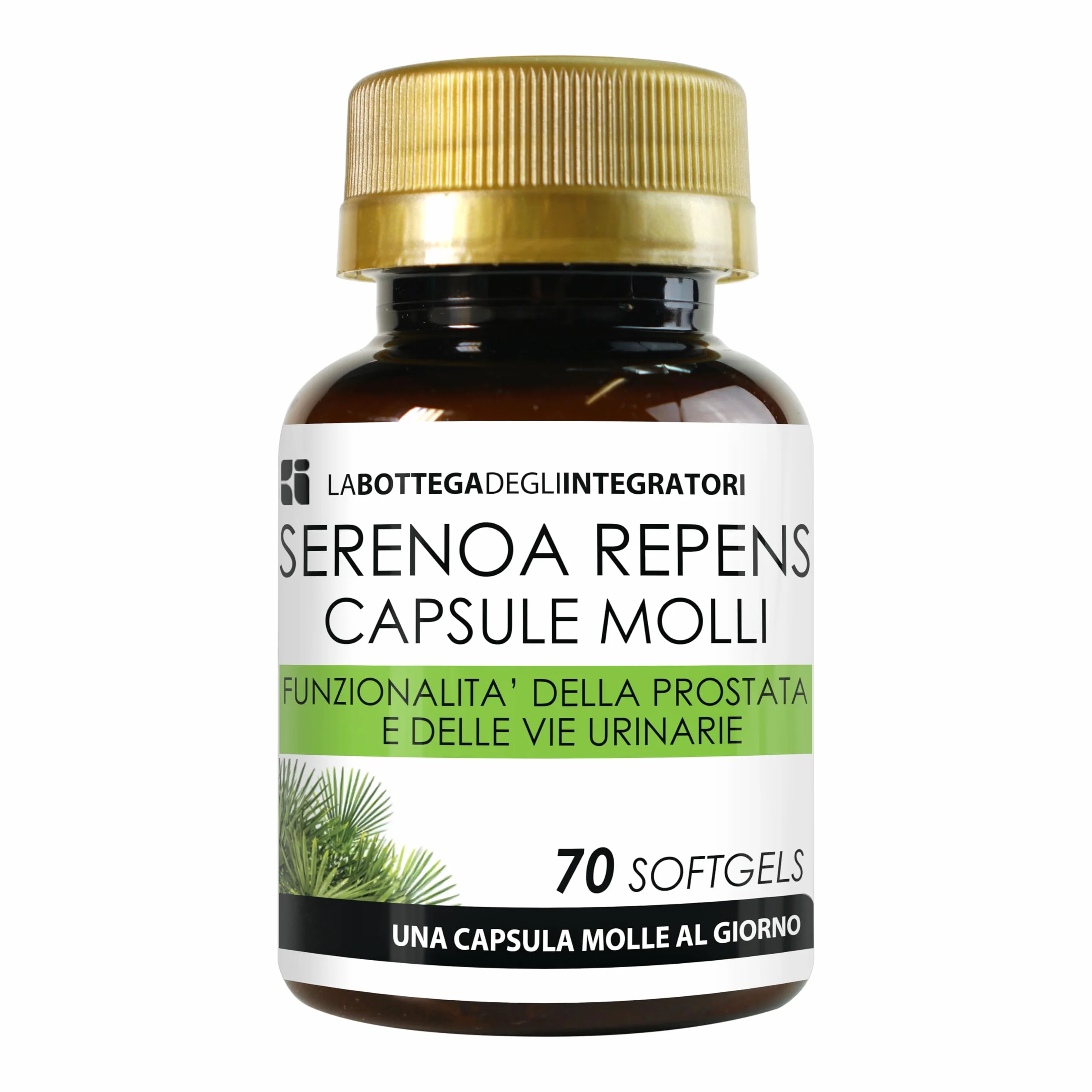 SERENOA REPENS 320 MG TITOLATO AL 90% 70 SOFTGELS CAPSULE MOLLI PER PROSTATA E VIE URINARIE LA BOTTEGA DEGLI INTEGRATORI