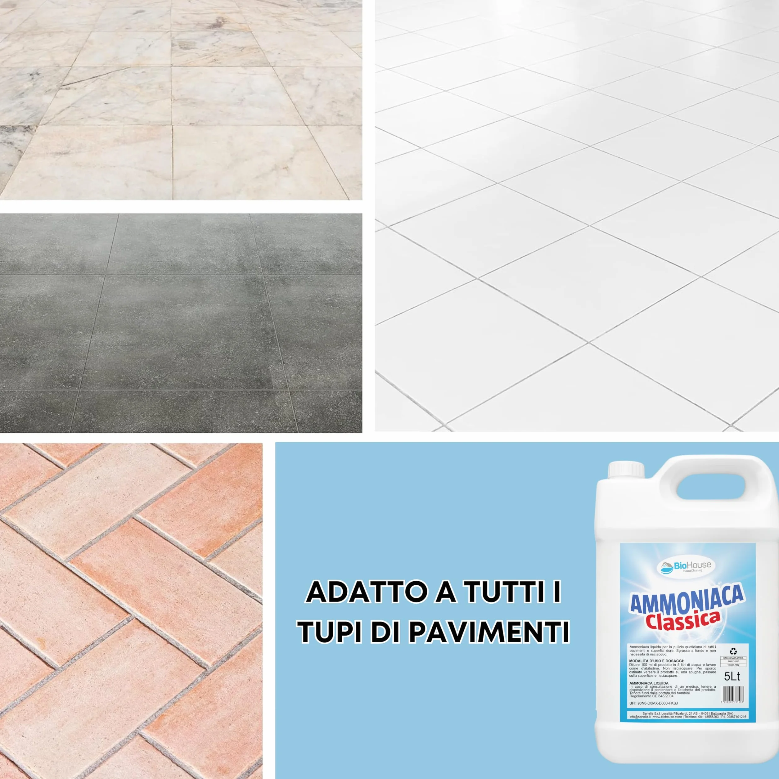 Ammoniaca Liquida 5 Litri per Pavimenti e Superfici Dure Sgrassa