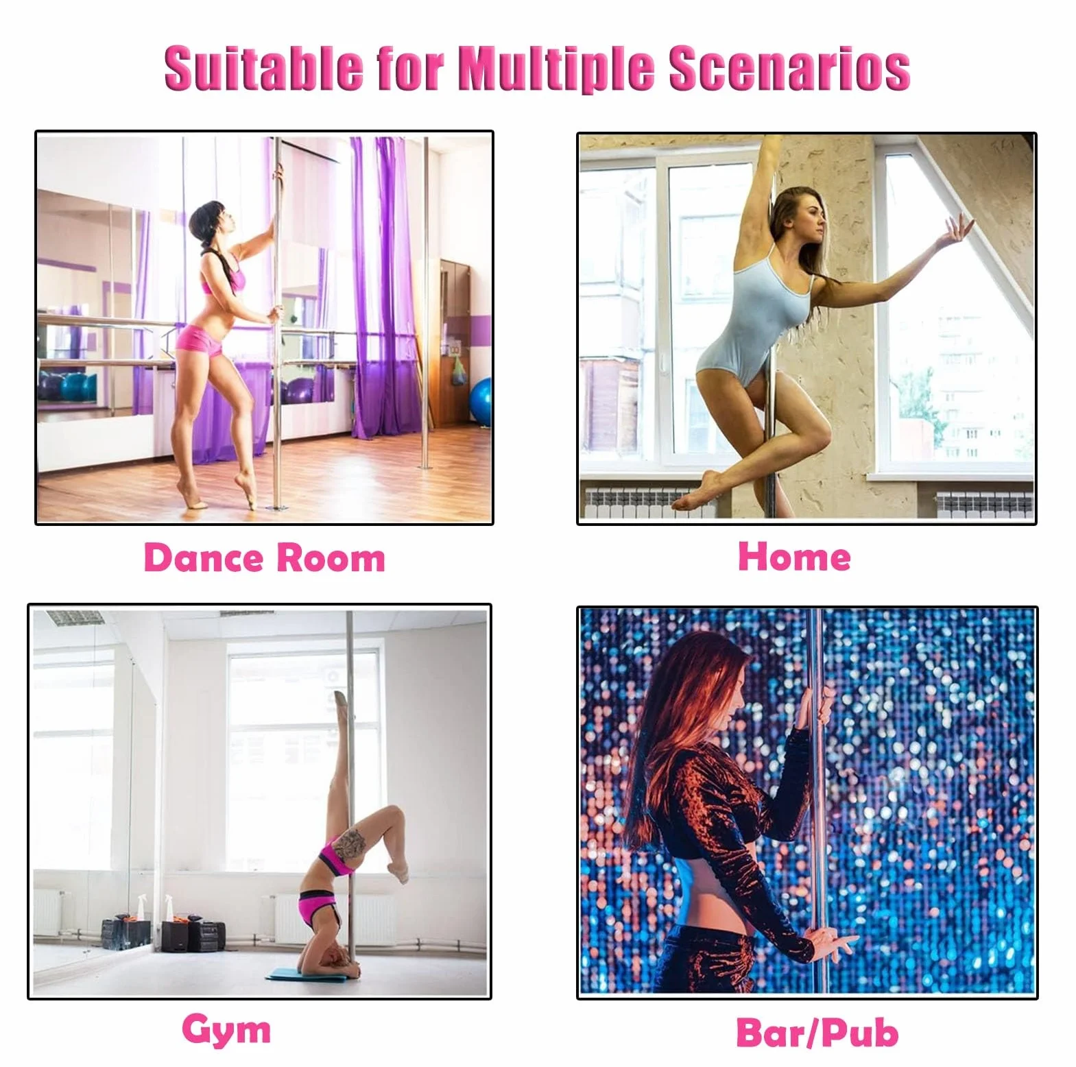 Kit pole dance portatile spinning e statico, silicone, autoportante, regolabile, 2,3-3 m