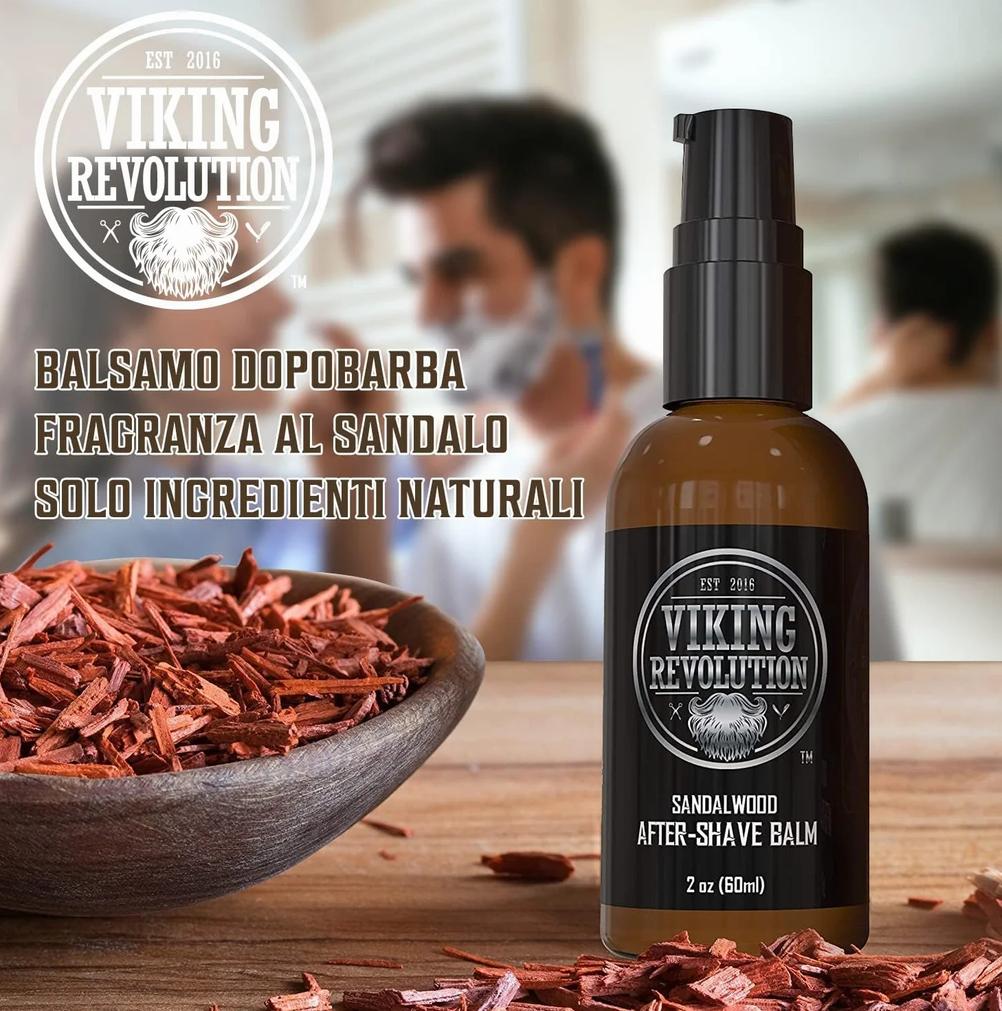 Viking Revolution - Crema Dopobarba Uomo Di Lusso - Lenisce e Idrata il Viso Post-Rasatura - Elimina il Bruciore e le Irritazioni per una Pelle Setosa - Fragranza al Sandalo - 60ml