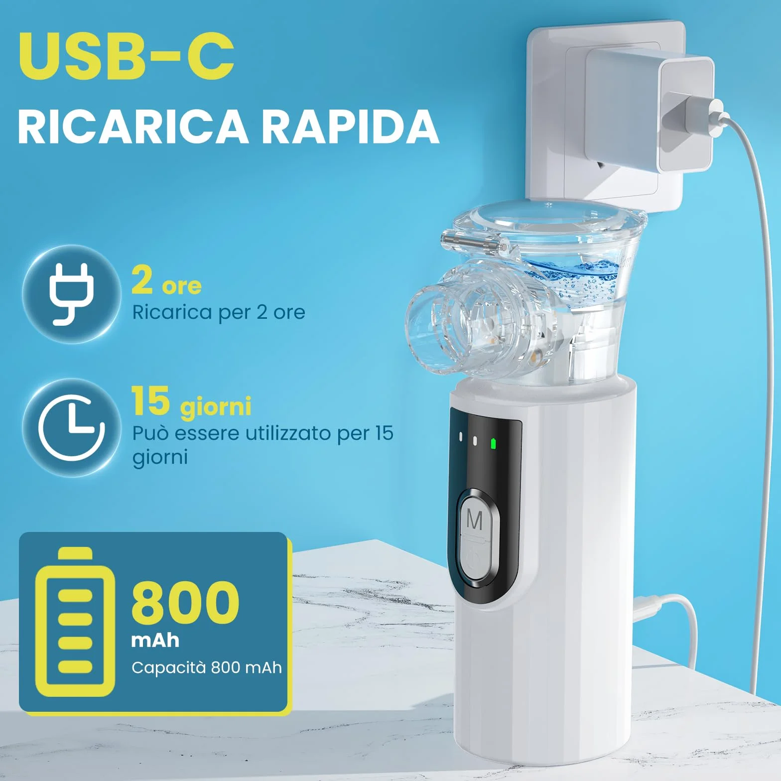 Aerosol Portatile Silenzioso Macchina Aerosol Adulti Bambini 2 Modalità Regolabili Ultrasuoni Autopulente con Maschere Boccaglio
