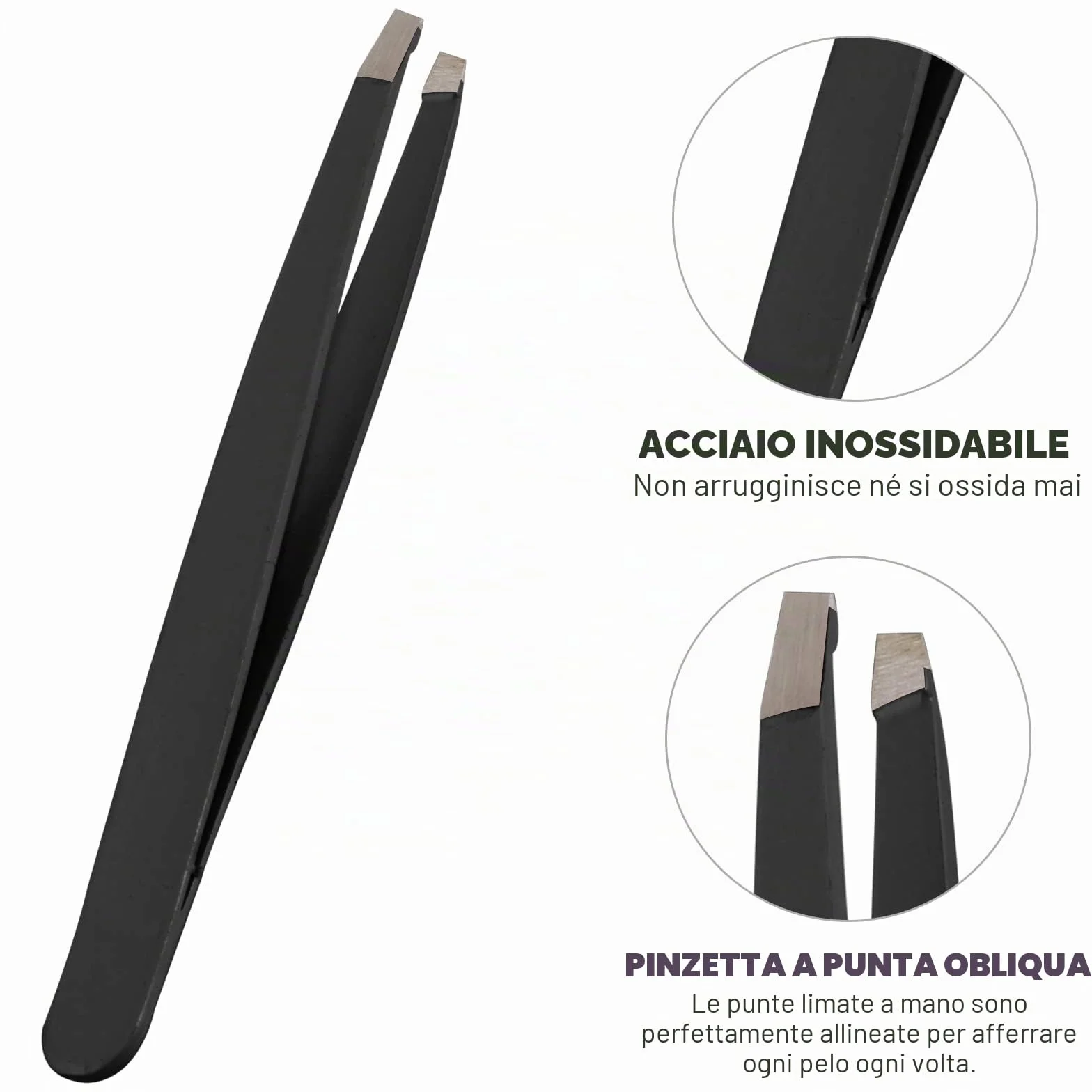 SS INSTRUMENTX Pinzetta Sopracciglia Professionale per Uomini e Donne, Acciaio Inossidabile Punta Inclinata Pinzetta Sopracciglia per Rimozione peli Precisione, Impugnatura Antiscivolo (Nera)