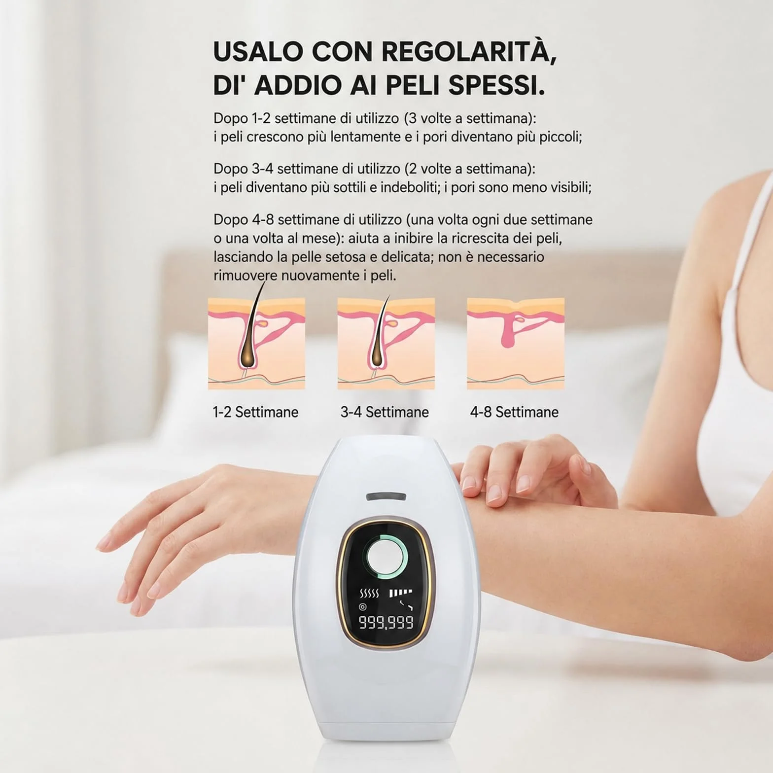 Solippy Luce Pulsa 881 Dispositivo di Depilazione IPL a Forma di Pane per Donna Elettrico Bianco